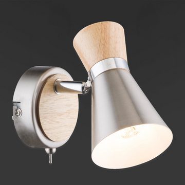 bmf-versand Wandleuchte Wandstrahler LED Wandleuchte mit Schalter Wandspot Holz Optik, Innen, Bad, LED wechselbar, Warmweiß, Wohnzimmer, Schlafzimmer, Esszimmer, Küche, Flur