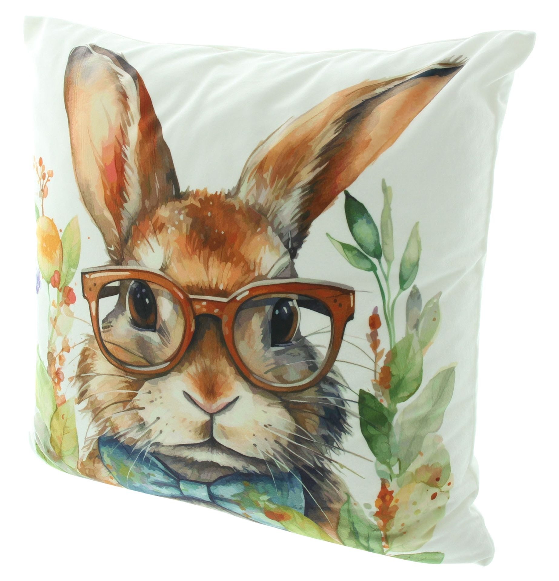 Home-trends24.de Kissenhülle Hase mit Brille Kissenbezug Kissenhülle Deko Ostern Couch 45 x 45 cm