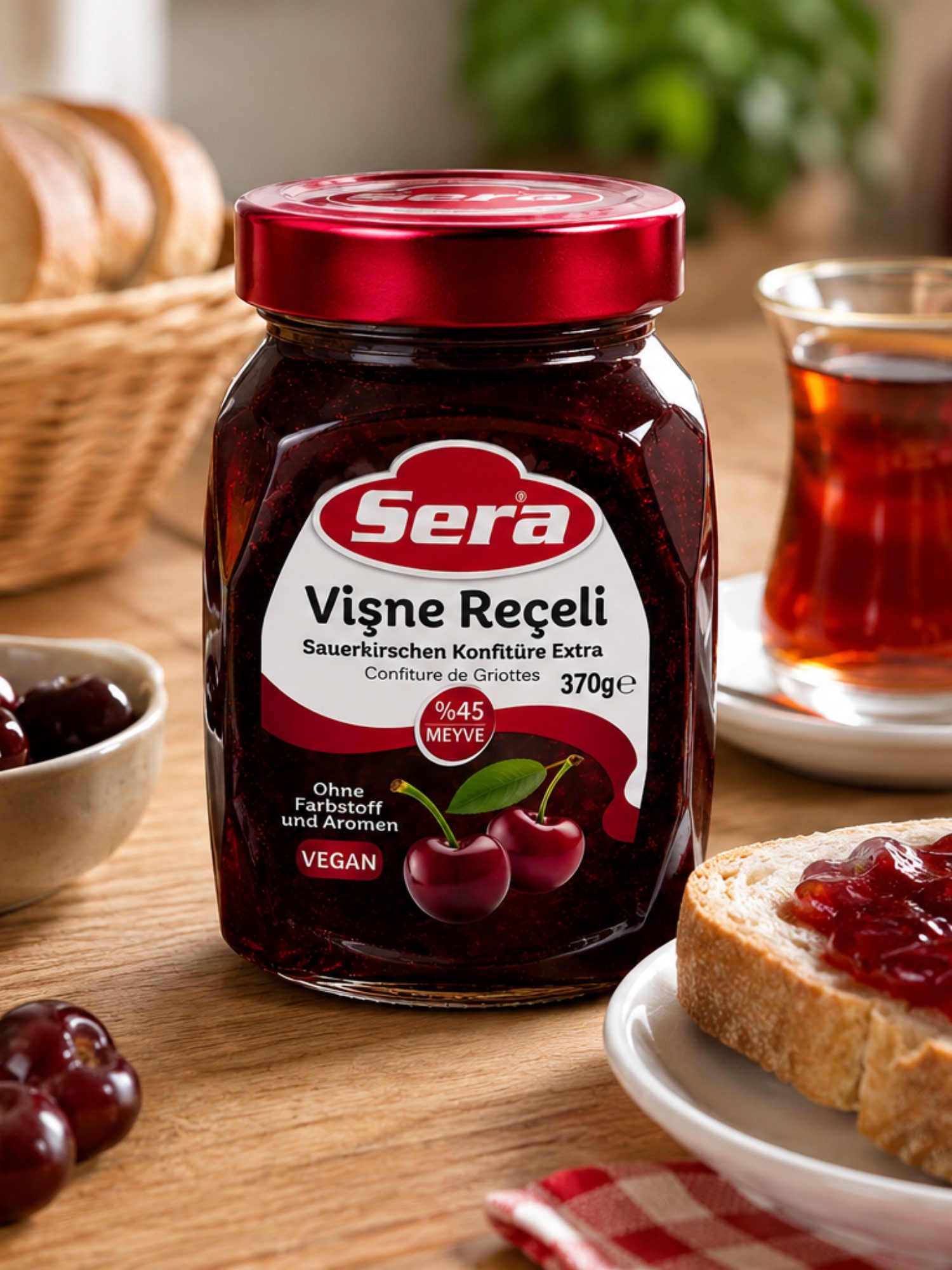 SERA FOOD Saucen Sauerkirsch-Konfitüre Extra 370 g – fruchtiger Brotaufstrich, 1 x 3701 g, 1 St., 45 % Fruchtanteil, Premium Qualität