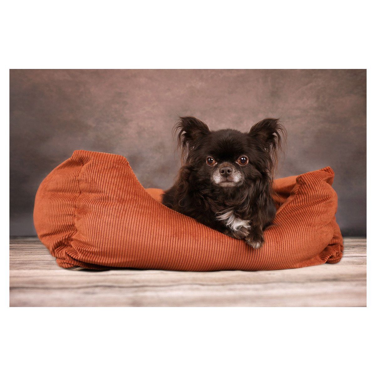 Flamingo Tierbett Hundebett Celeste rechteckig cognac
