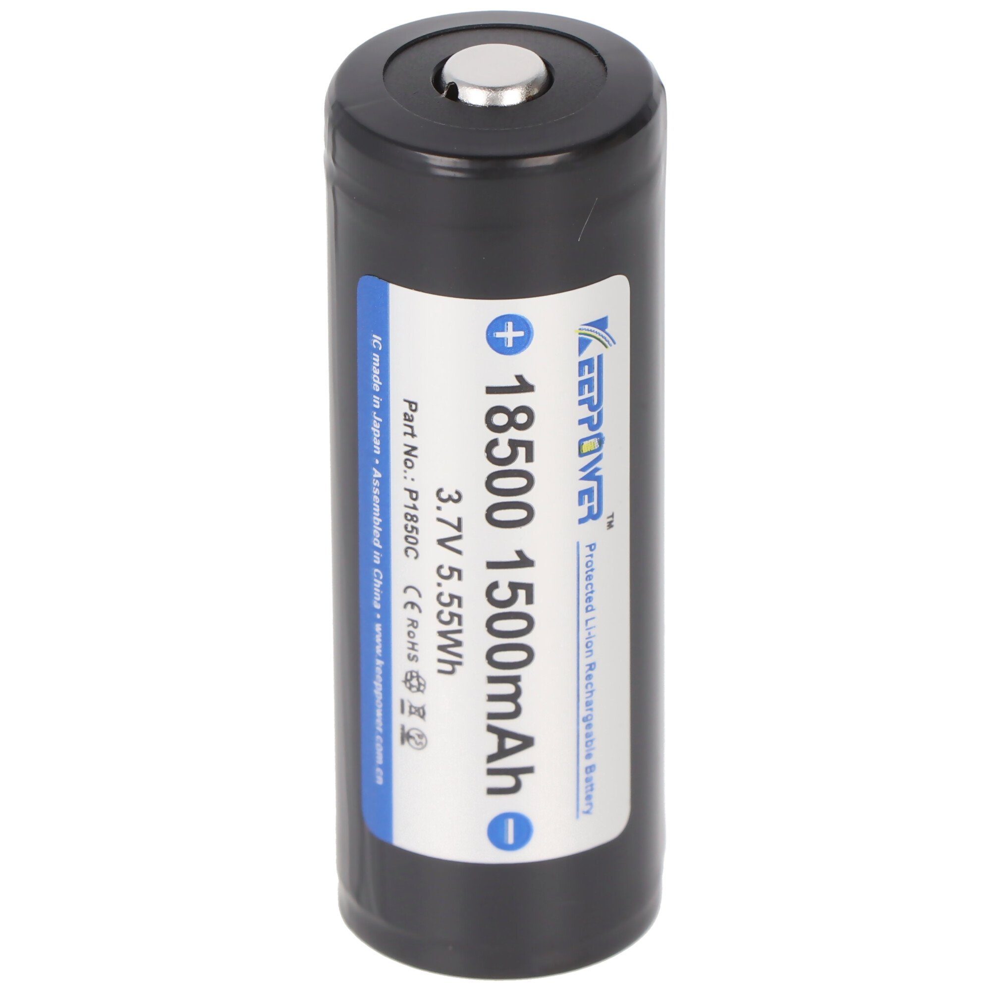 Keeppower Keeppower 18500 Li-Ion Akku 1500mAh, 3,7V Li-Ion-Akku geschützt ca. 5 Akku 1500 mAh (3,7 V)