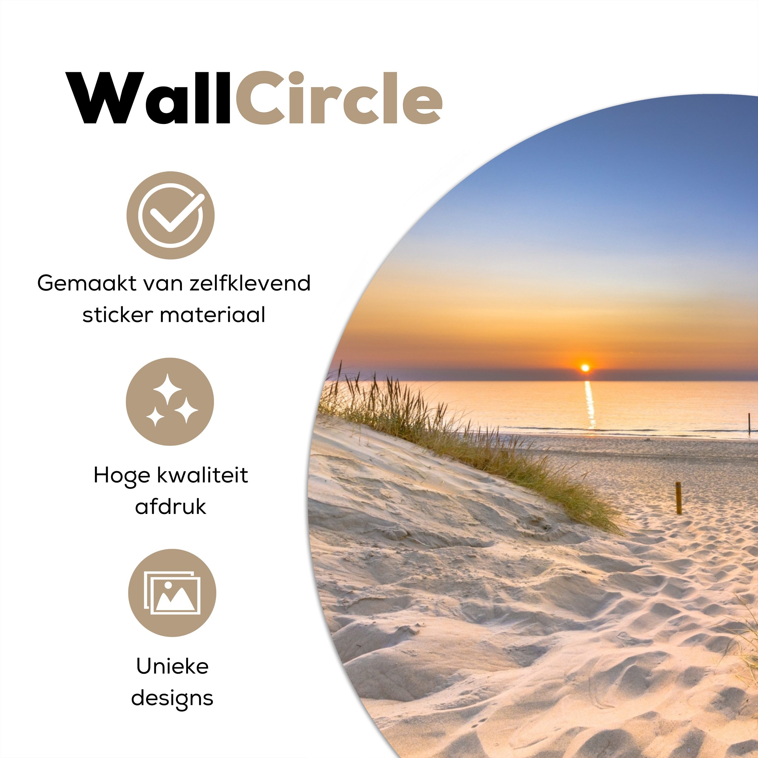 MuchoWow Wandsticker Düne - Sonnenuntergang - Horizont - Strand - Gras (1 St), Wandtattoo Selbstklebend, Wohnzimmer Deko Aufkleber, 30x30 cm