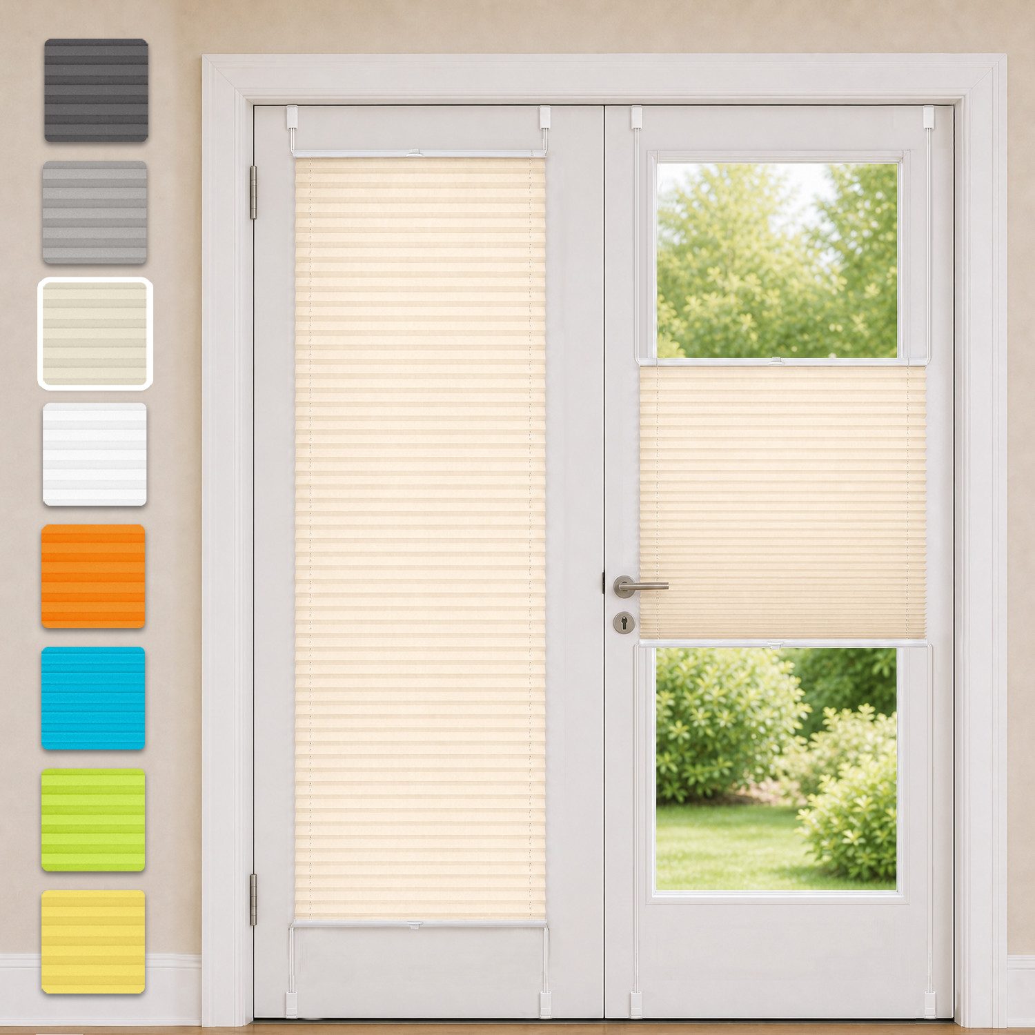 OUBO Plissee ohne Bohren Klemmfix, lichtdurchlässig Rollo, Lichtschutz, Easyfix, Klemmfix, mit Klemmträger, Sichtschutz und Sonnenschutz für Fenster & Tür