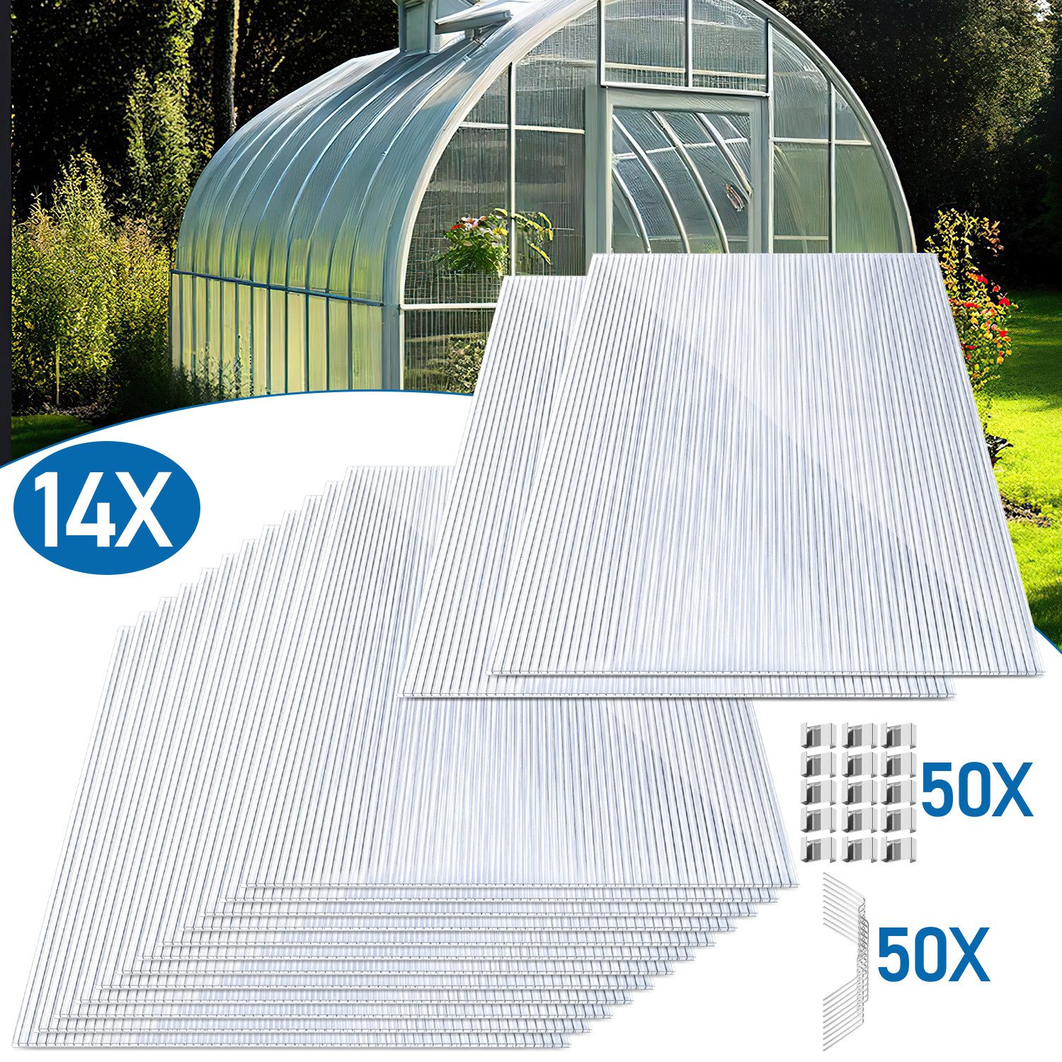 Clanmacy Doppelstegplatte Hohlkammerplatte Transparente Polycarbonat-Doppelschichtplatte, 4,00 mm, (14-St)