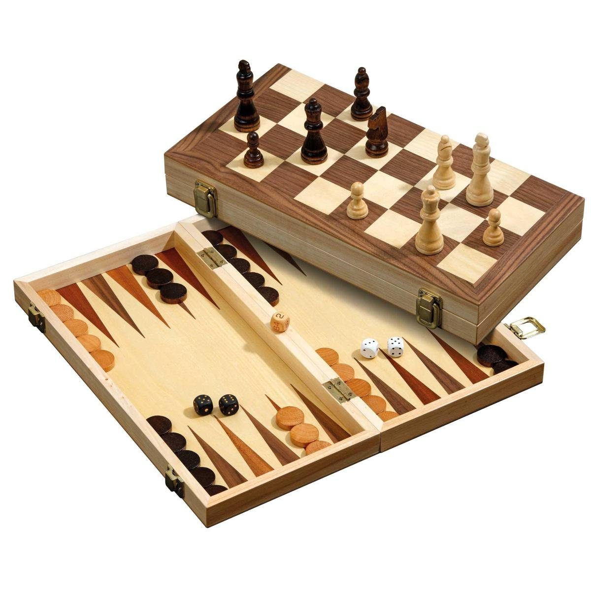 Philos Spiel, Familienspiel Schach Backgammon Dame Set, Brettspiel, für 1-2 Spieler,...