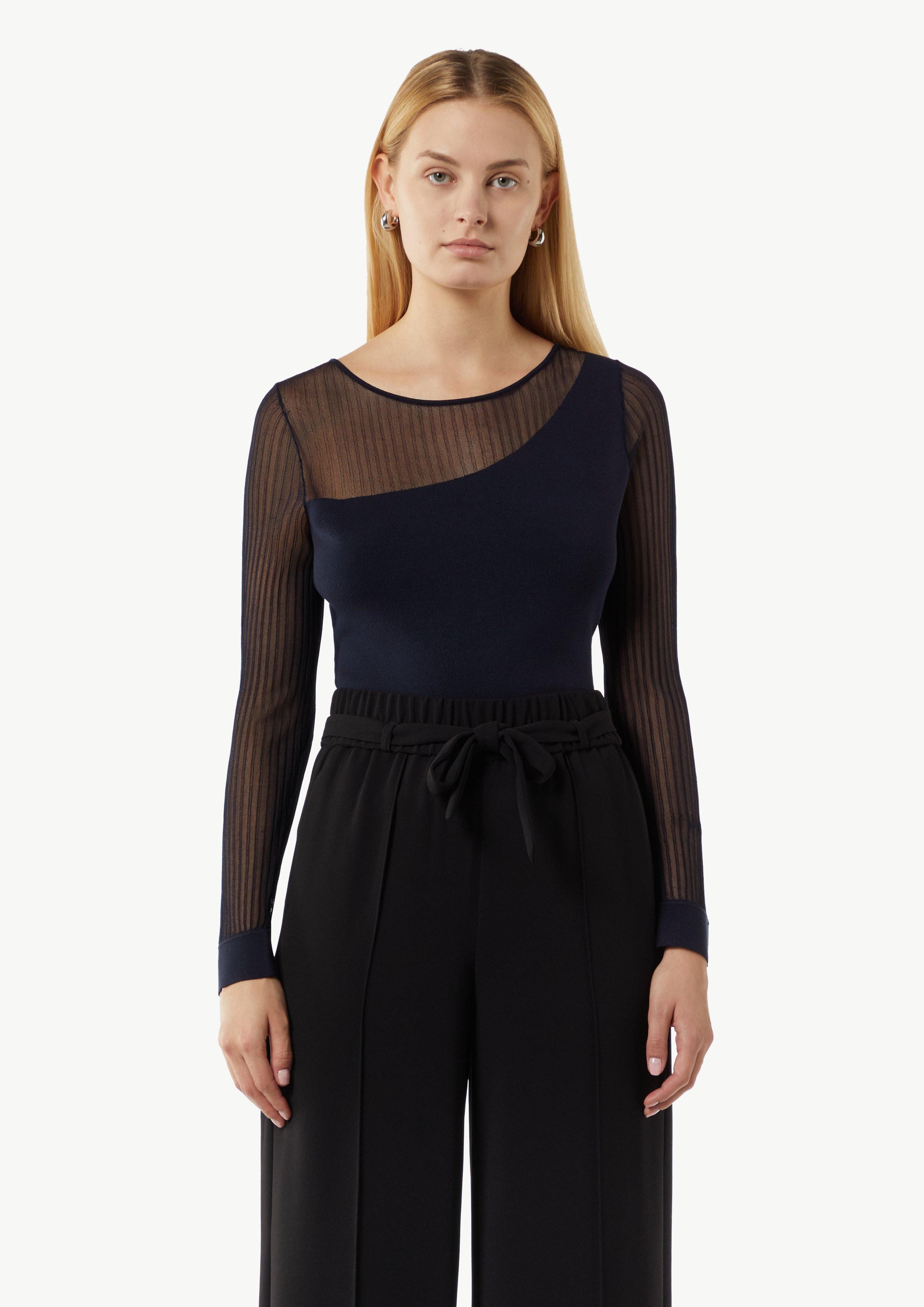 Langarmshirt Feinstrickpullover mit Transparenz-Effekt