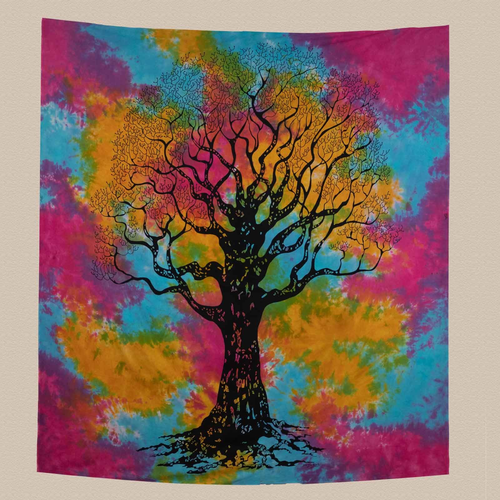 KUNST UND MAGIE Wandteppich Dekotuch Tuch Wandbehang Bunt Baum Lebensbaum XL ca.230 x 210 cm