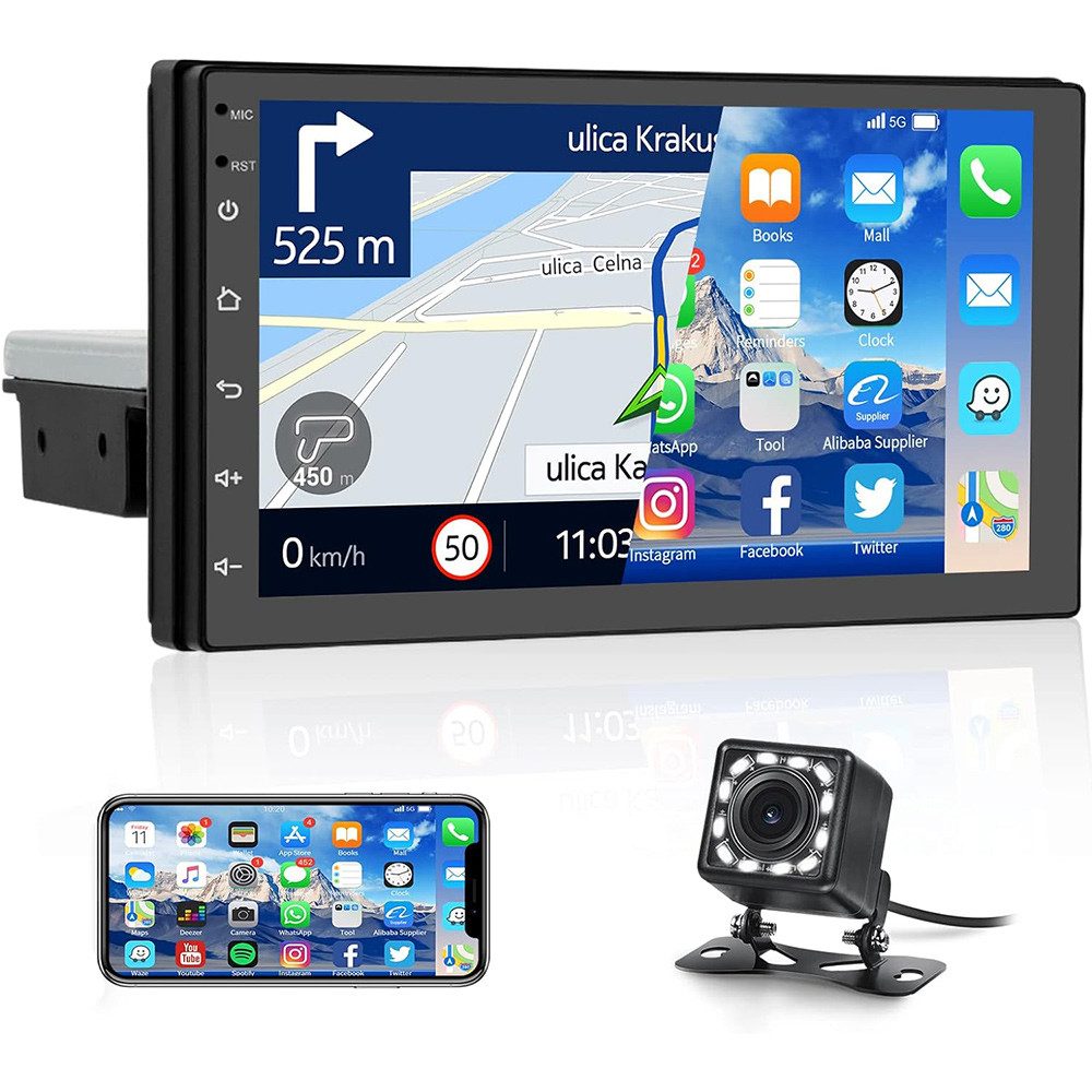 Hikity 1 DIN 7 Zoll Touchscreen mit GPS Navi Mirror Link Rückfahrkamera Autoradio (USB Digital Media Receiver, iOS/Android, WiFi, FM RDS)