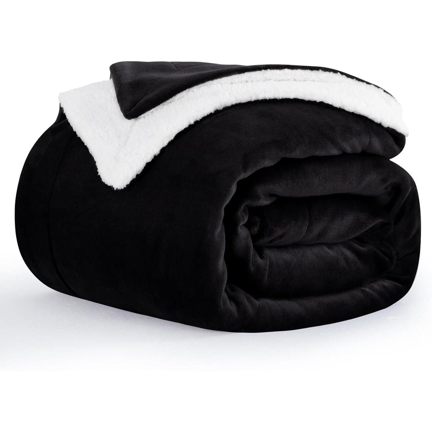 Plaid Kuscheldecke Sherpa Fleece Sofadecke Couchdecke 150 x 200 cm Schwarz, LuxusKollektion