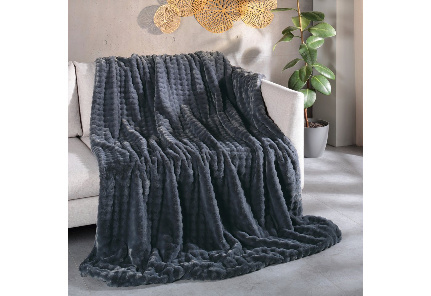 Wohndecke Nova, Kuscheldecke 150x200 cm fürs Wohnzimmer oder Sofa, Delindo Lifestyle, Webpelzdecke