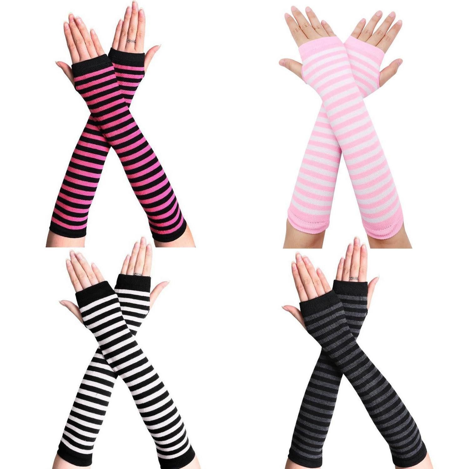 LuxusKollektion Strickhandschuhe Armstulpen Damen Fingerlos Gestrickt 4 Paar Gestreift (4-St)