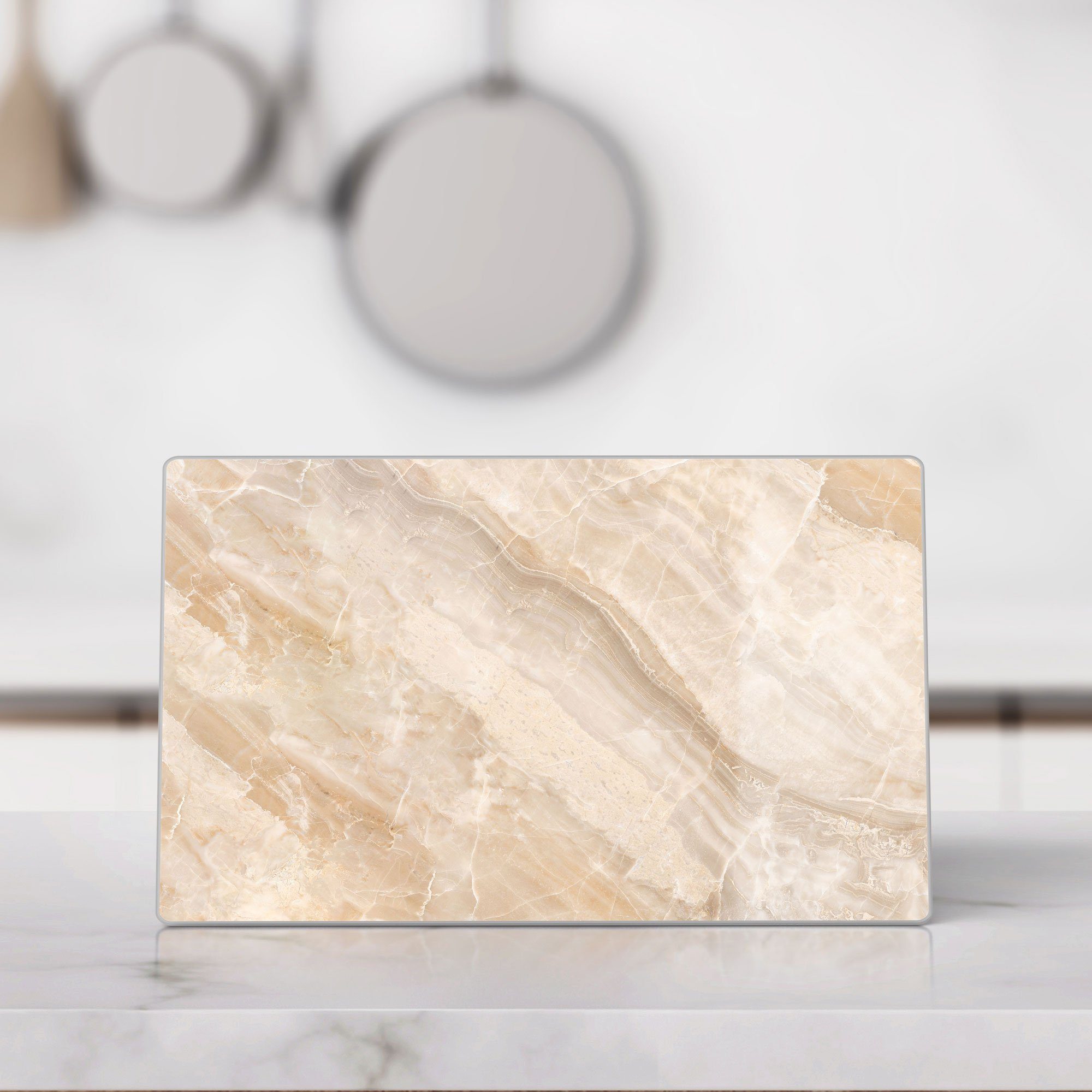 DEQORI Schneidebrett 'Helle Marmorfläche', Glas, Platte Frühstücksbrett Schneideplatte
