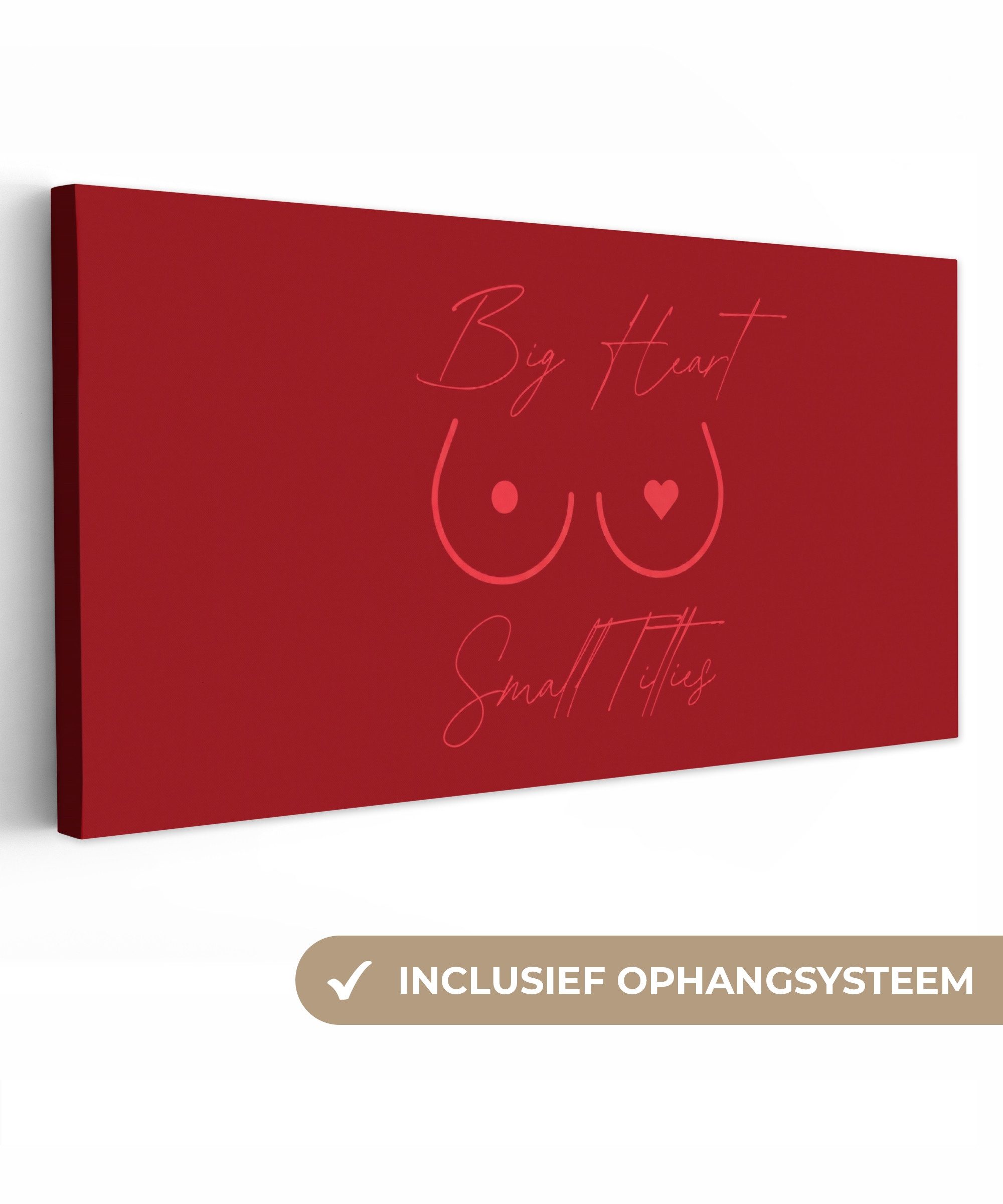 OneMillionCanvasses® Leinwandbild Panorama Großes Herz kleine Titten - Herz - Rot, Fotodruck (1 St), Leinwand Bilder für Wohnzimmer Schlafzimmer 60x30 cm