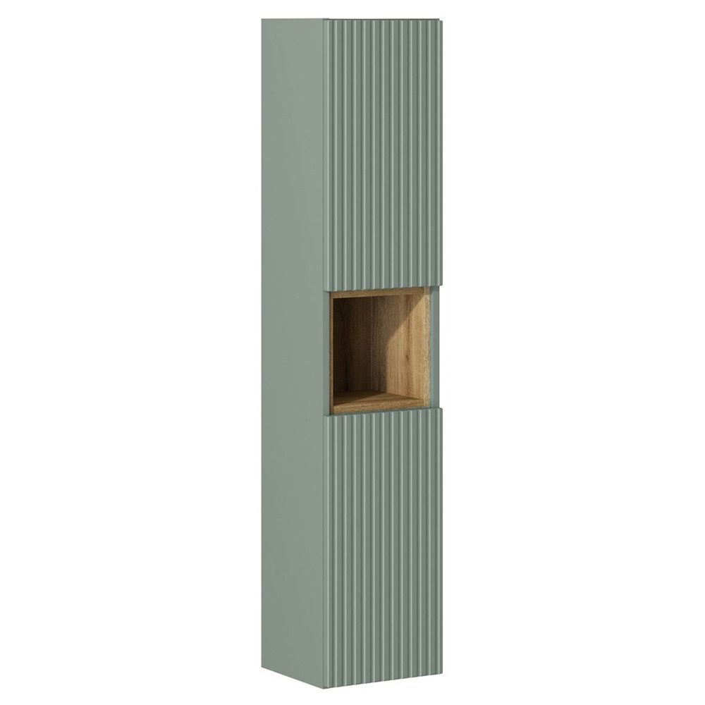 Lomadox Hochschrank NEWPORT-56-GREEN mit Regaleinsatz, Schilfgrün und Eiche, ca. 30/140/30 cm