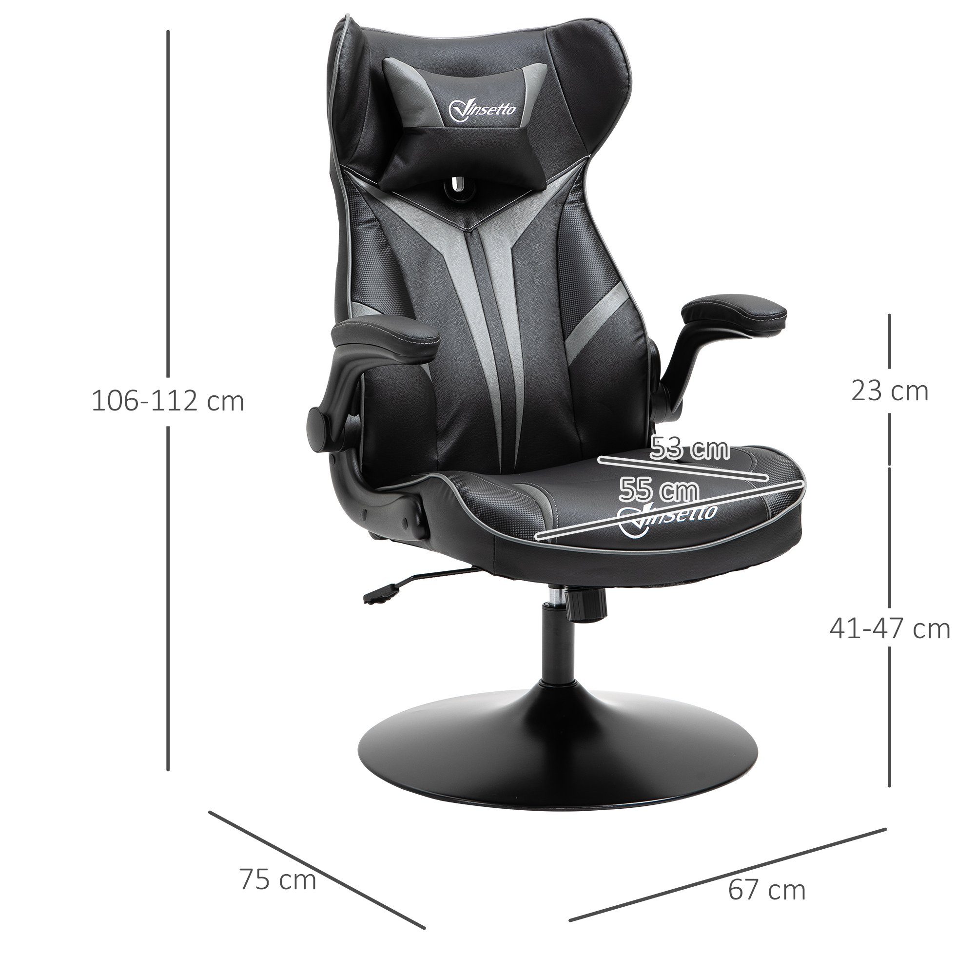| Schreibtischstuhl Gaming ergonomisch schwarz/grau schwarz/grau Vinsetto Stuhl