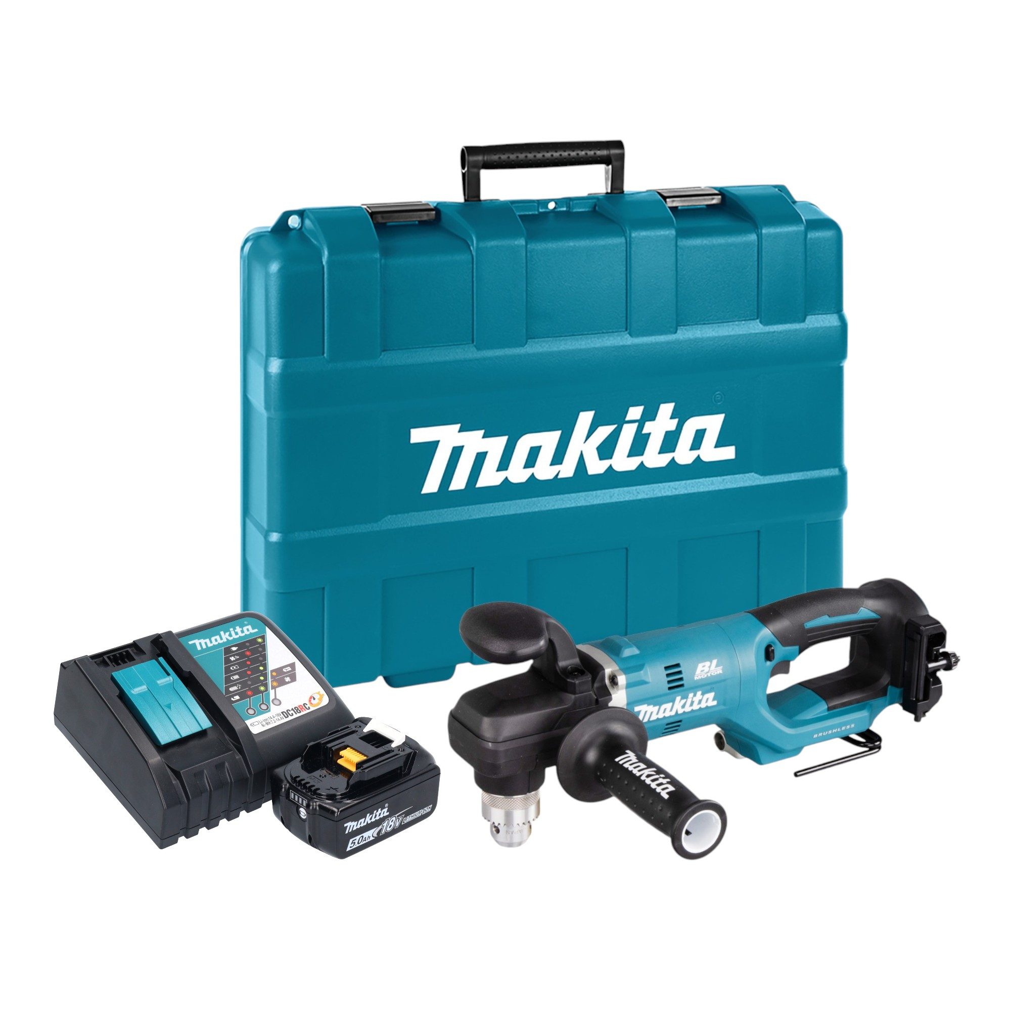 Makita Akku-Winkelbohrmaschine DDA 450 RT1K 18 V 70 Nm Brushless + 1x Akku 5,0Ah + Ladegerät + Koffer
