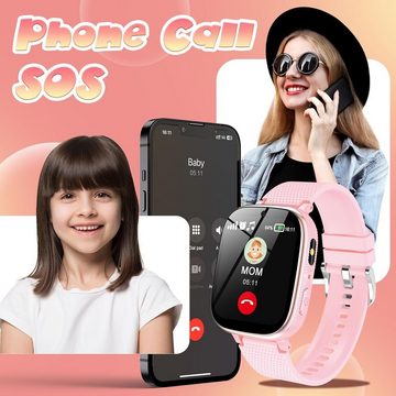 PTHTECHUS Telefonfunktion Anruf, SOS, Spiele Musik, Hörbuch, Wecker Kinder's Smartwatch (1,54 Zoll), mit Schrittzähler für Kinder 4-12 Jahre