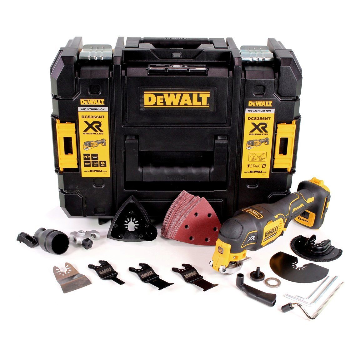 DeWalt Akku-Multifunktionswerkzeug DCS 356 NT Akku Multitool 18V Brushless Solo + 35tlg. Zubehör + TSTAK