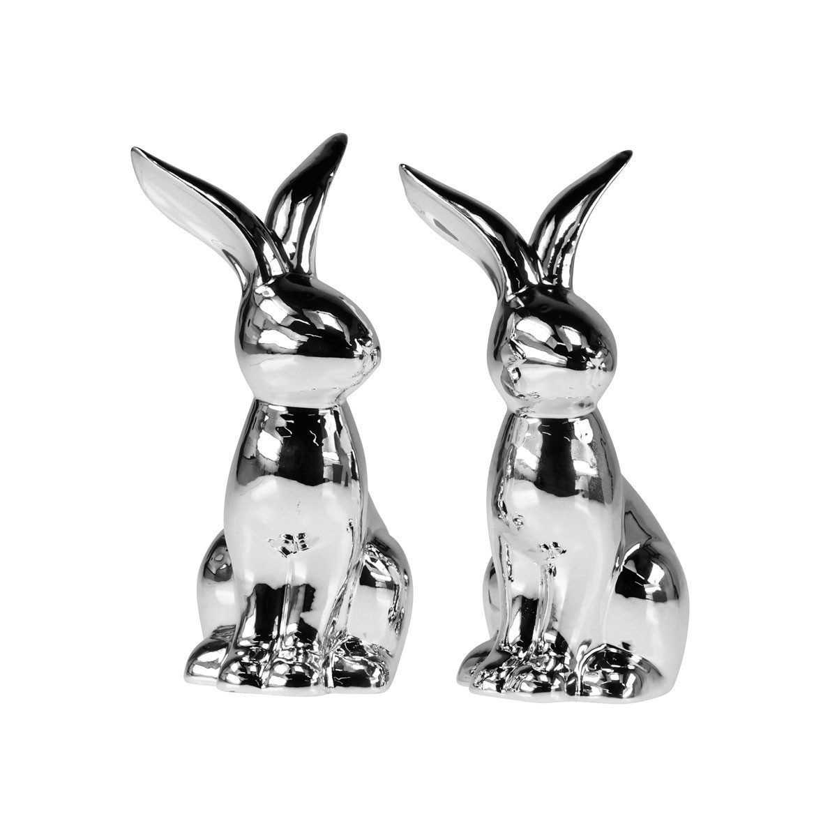 Viana Osterhase Deko Osterhase Keramik Silber 18cm Modern Set 2St