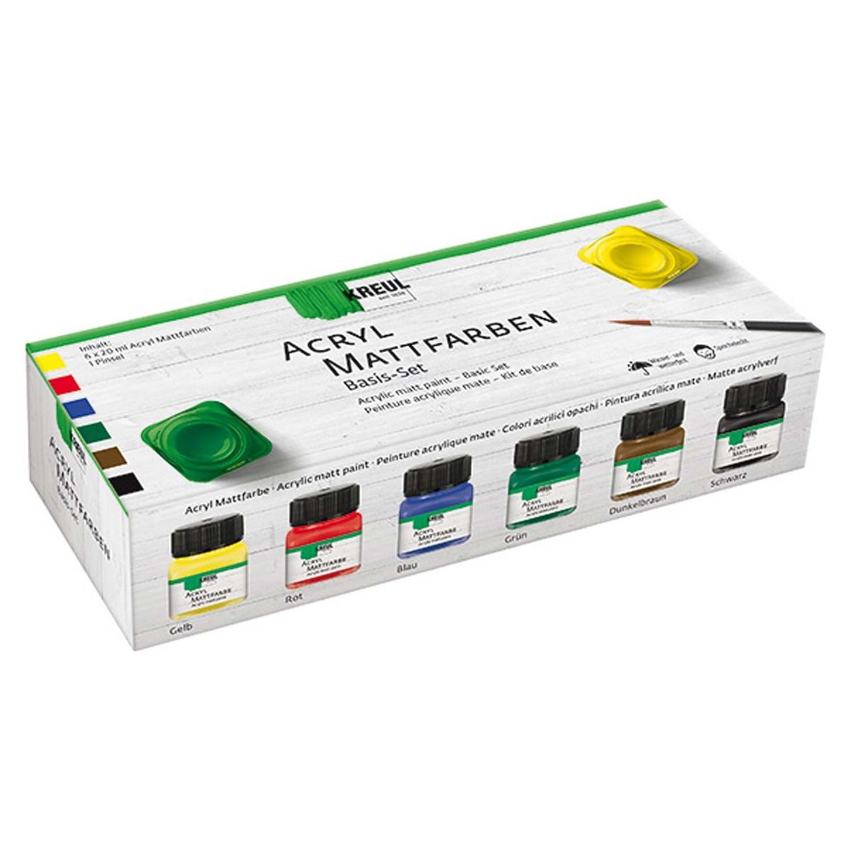 Acrylfarbe KREUL Acryl Mattfarben Set Basis mit Pinsel 6x20ml