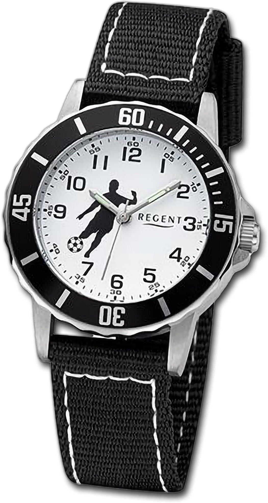 Regent Quarzuhr Regent Damen Armbanduhr Analog, (Analoguhr), Damenuhr Textilarmband schwarz, weiß, rundes Gehäuse, groß (ca. 32mm)