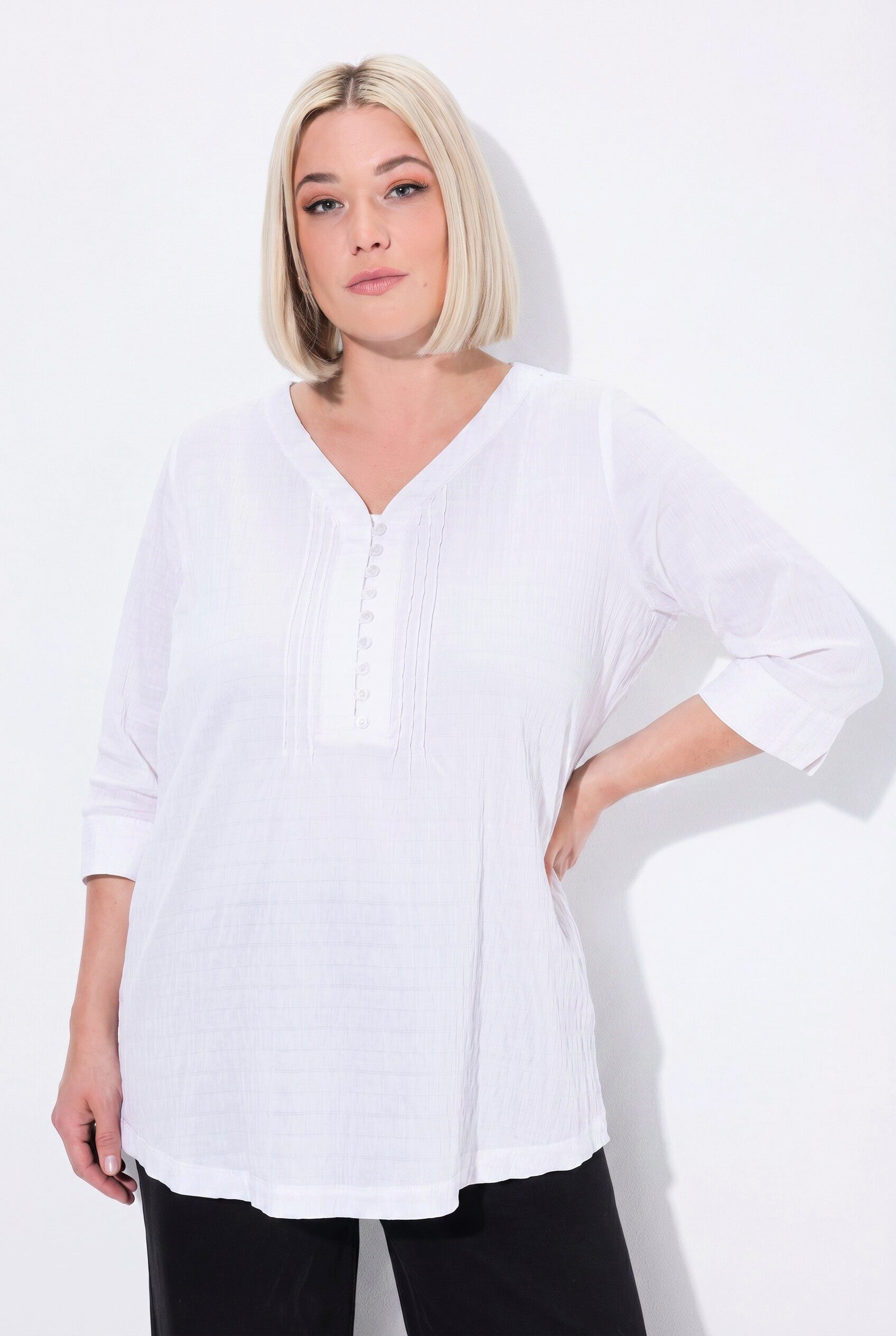 Ulla Popken Tunika Bubble-Tunika Biesen Herzausschnitt 3/4-Arm