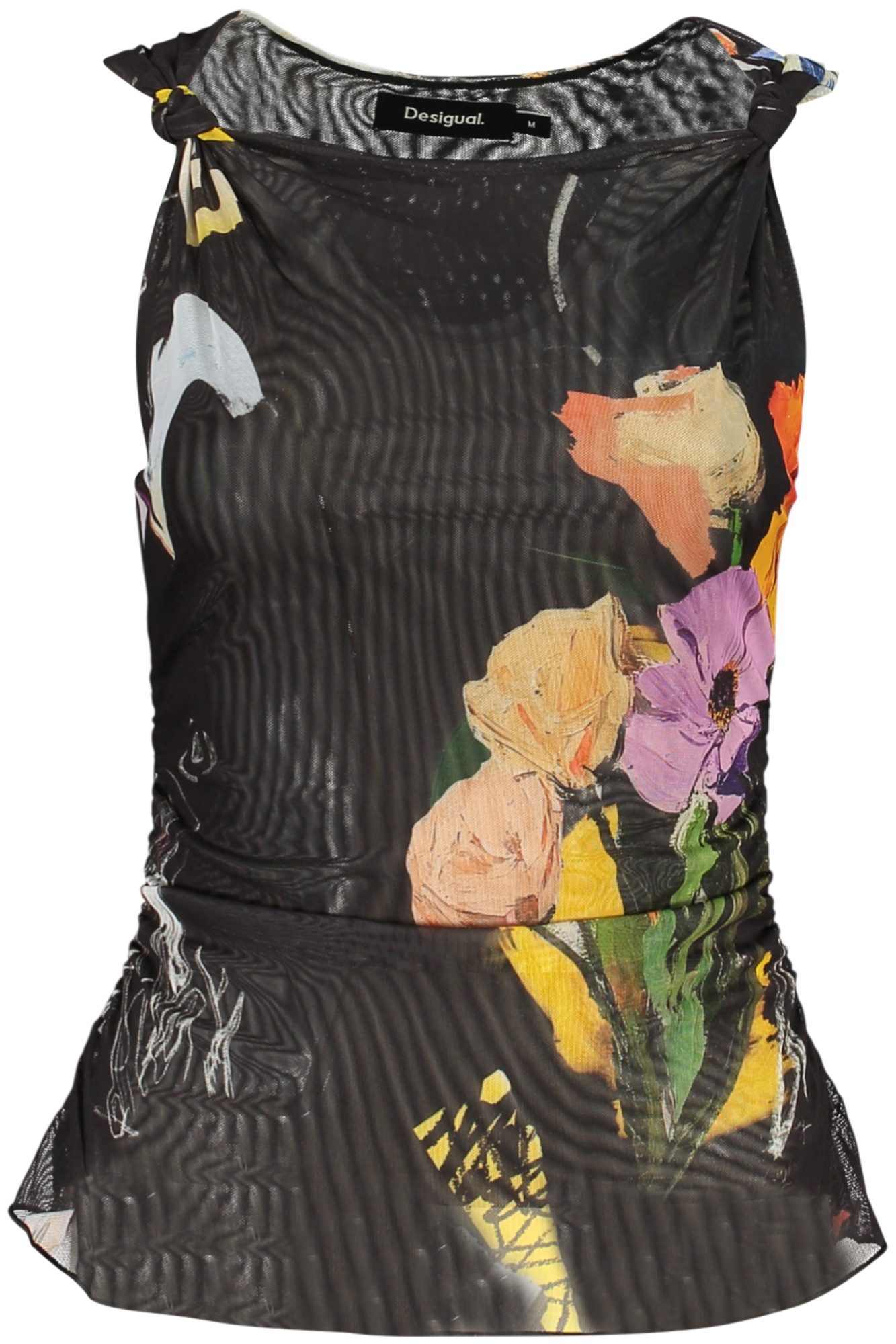 Desigual T-Shirt Schwarzes Damen-Top mit Kontrastdetails und Print -