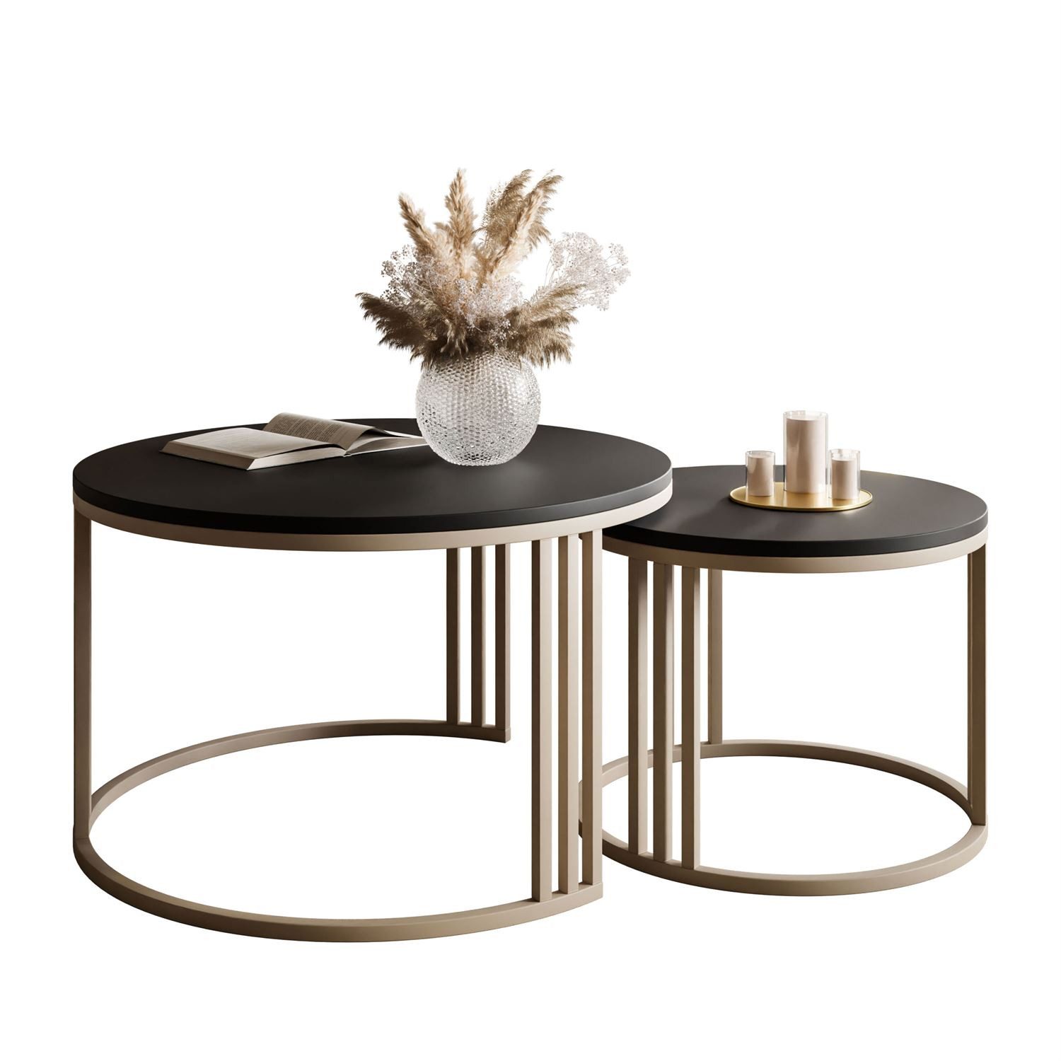 Lookway Couchtisch LORI 2in1 MATT, runder Couchtisch mit kaschmirfarbenem G günstig online kaufen