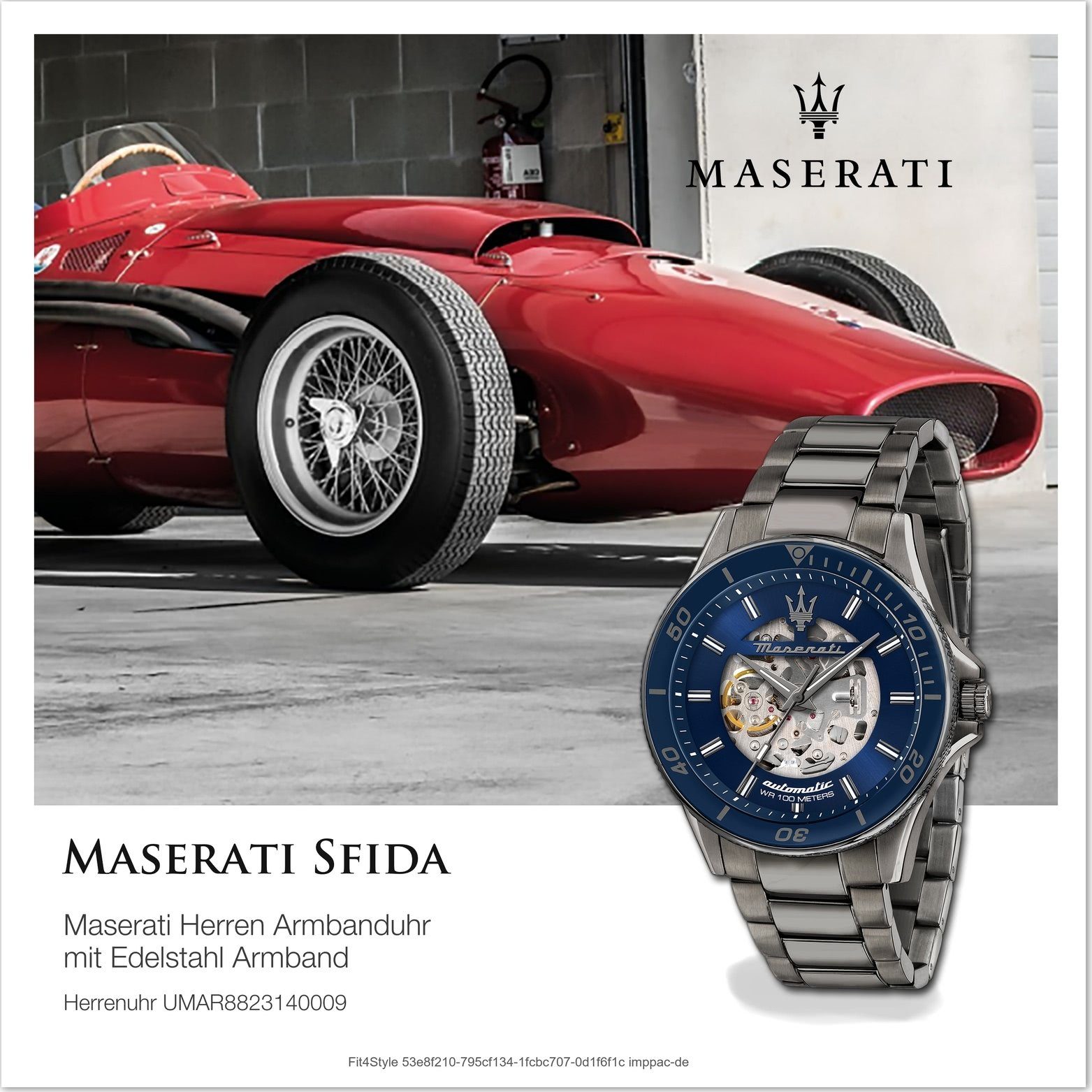 MASERATI Quarzuhr Maserati Herrenuhr Sfda Automatik, Herrenuhr  Edelstahlarmband, rundes Gehäuse, groß (ca. 44mm) blau