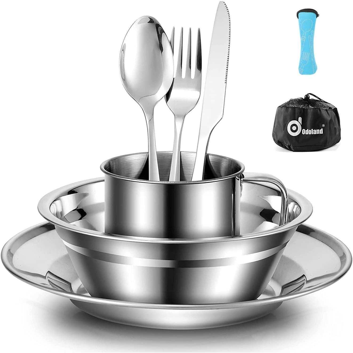 LuxusKollektion Besteck-Set Campingbesteck Set 8-teilig: Outdoor Edelstahl Reisebesteck mit