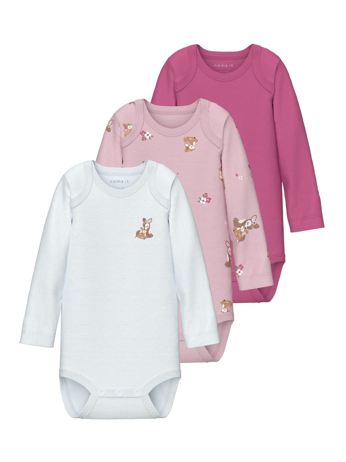 Langarmbody NBFBODY 3P LS IBIS ROSE DEER NOOS