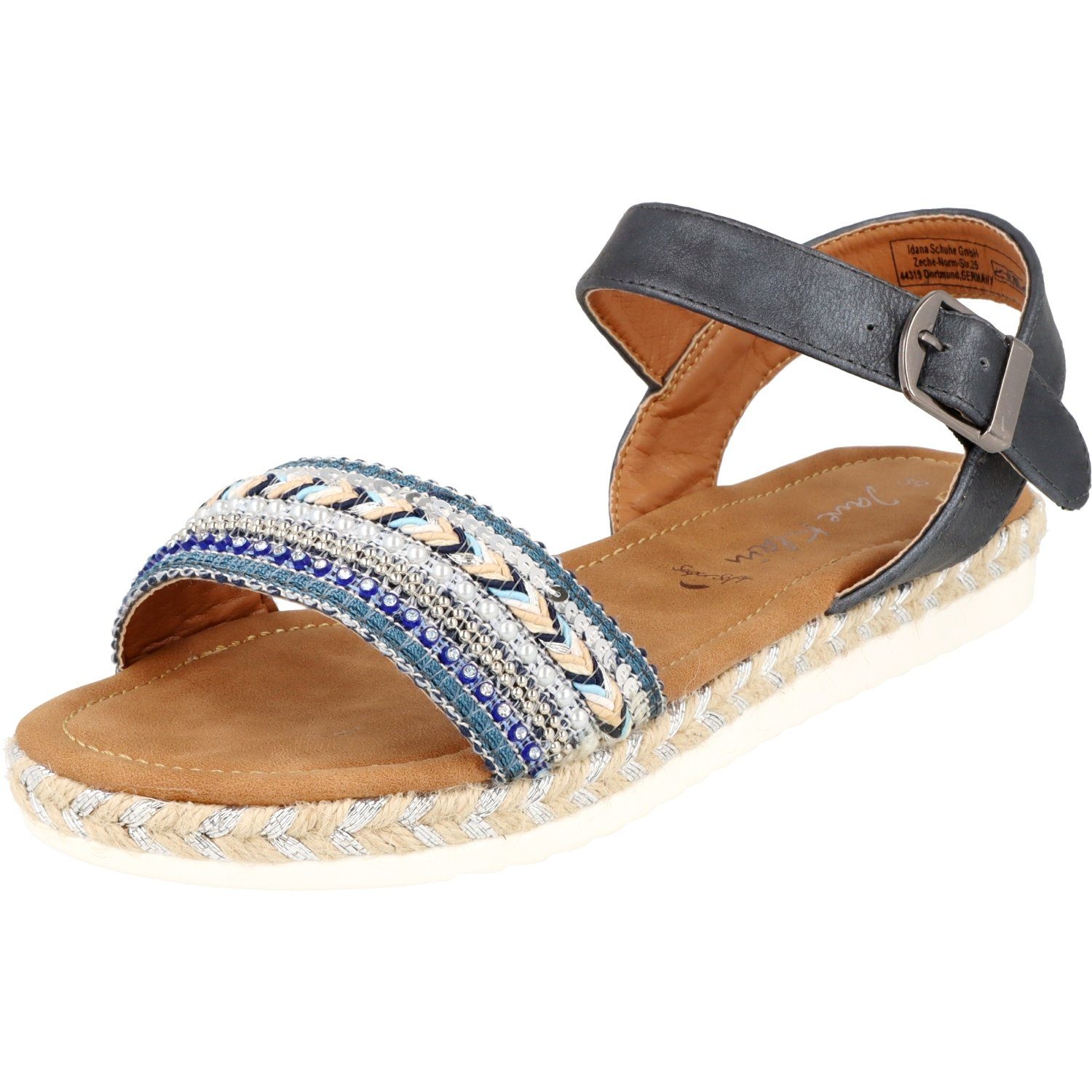 Jane Klain 281-411 Damen Sommer Schuhe Sandale mit Glitzersteine Römersandale Blue