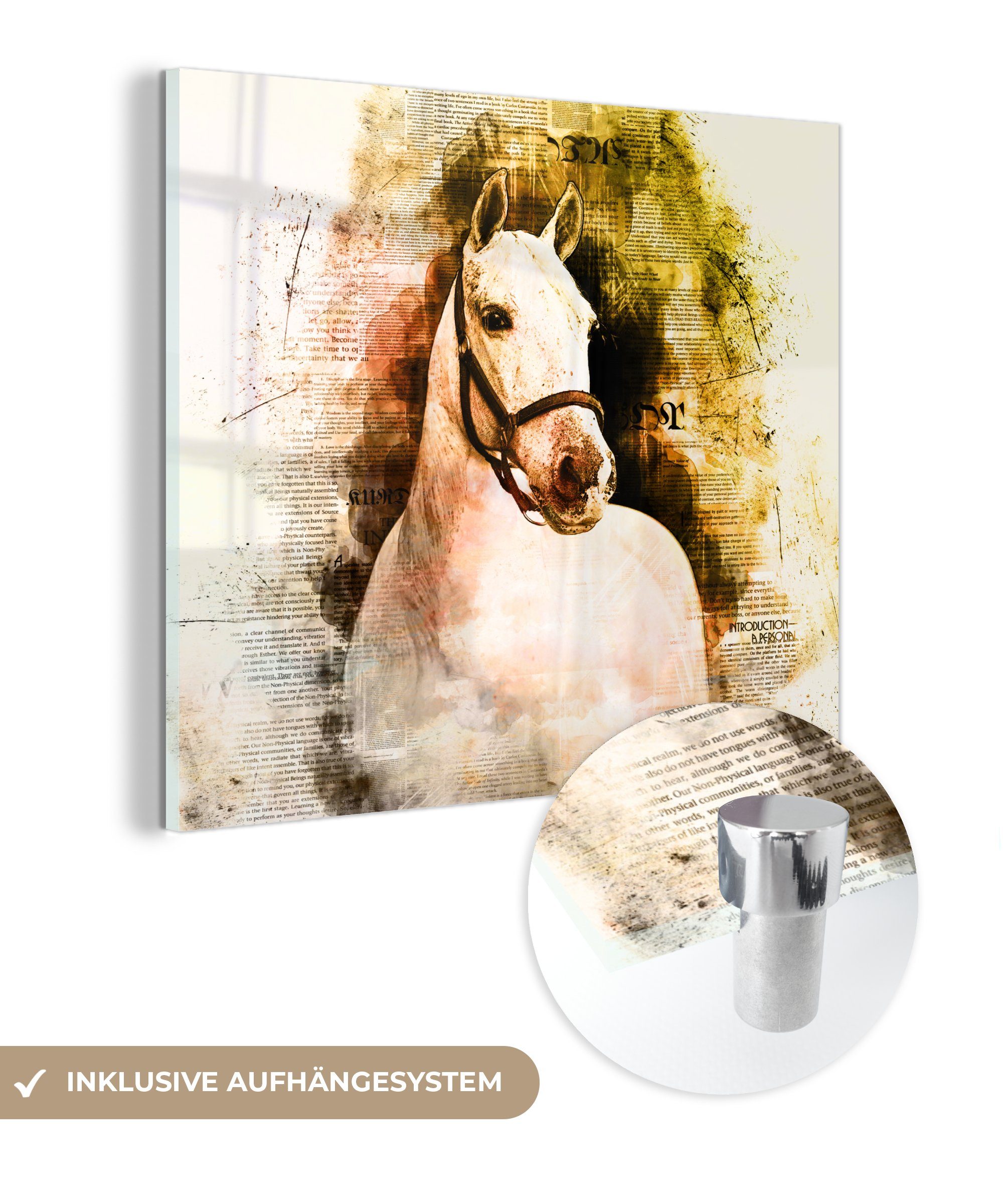 MuchoWow Acrylglasbild Pferd - Gelb - Zeitung - Mädchen - Kinder - Mädchen, (1 St), Glasbilder - Bilder auf Glas Wandbild - Foto auf Glas - Wanddekoration | Bilder