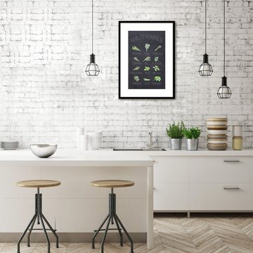 artissimo Bild mit Rahmen Bild gerahmt 51x71cm / Design-Poster mit Holz-Rahmen Tafel / Kräuter, Küchen-Kräuter