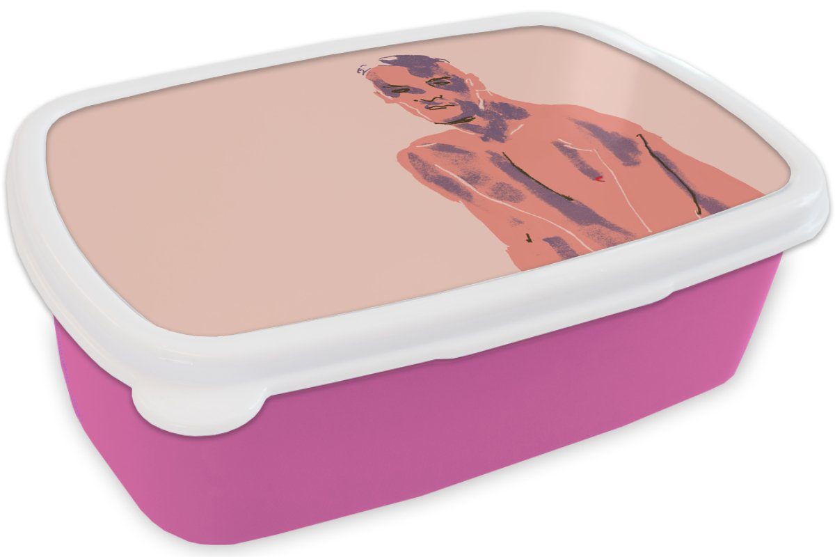 Kinder, - Brotdose Lila - Porträt (2-tlg), für Kunststoff Kunst, Kunststoff, Mädchen, Lunchbox - - Erwachsene, Brotbox MuchoWow Snackbox, Pastell rosa Mann