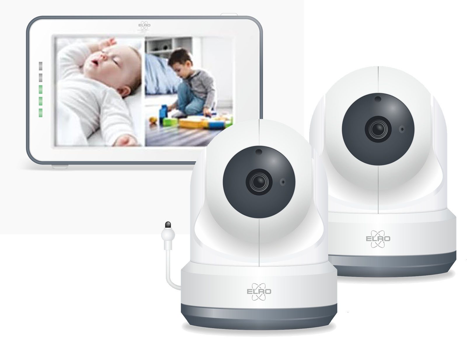 Elro Video-Babyphone, Nachtlicht, Temperaturfühler, 3 Schlaflieder, mit 2 Kameras und Baby Monitor, Reichweite 300 Meter, App kostenlos