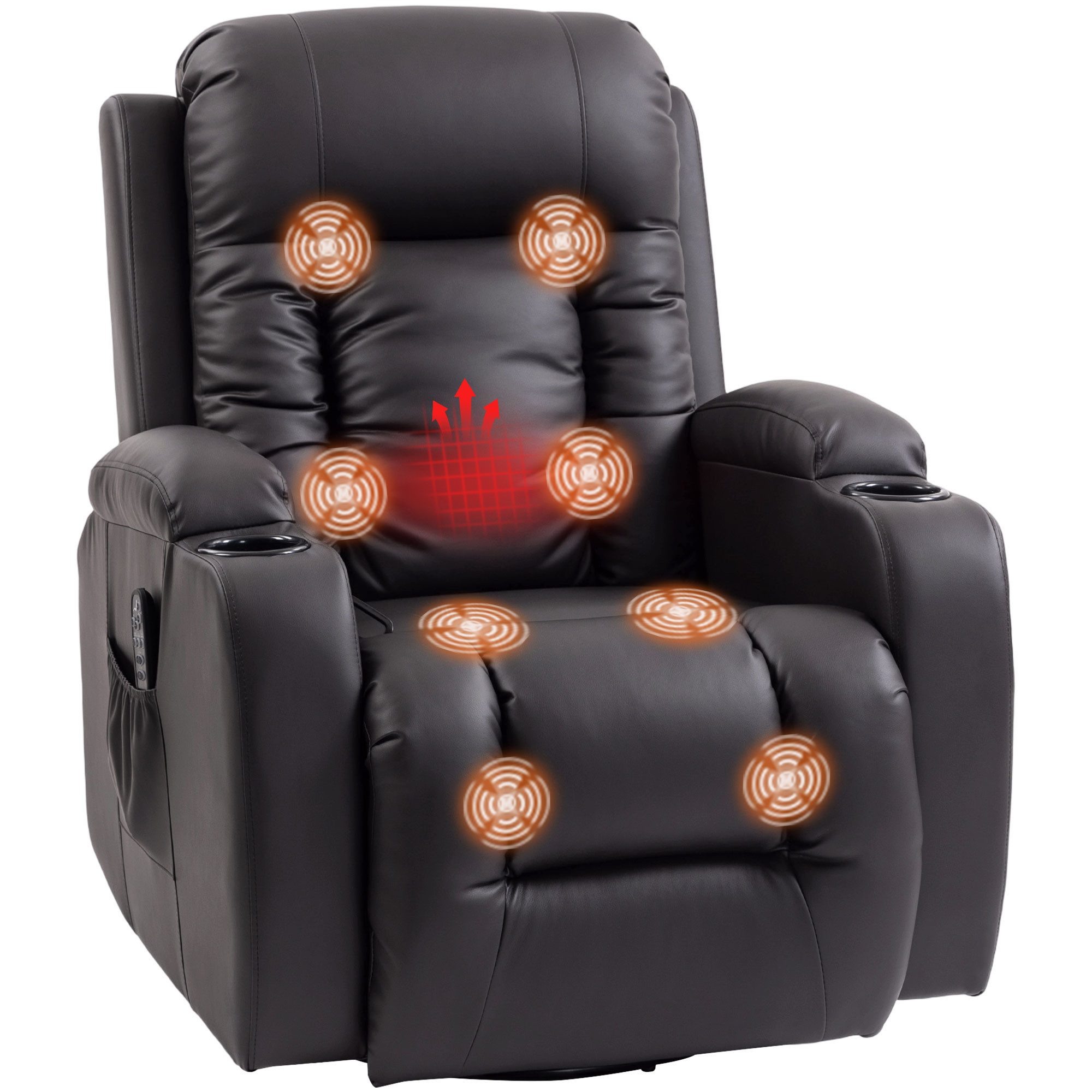 HOMCOM Massagesessel Relaxsessel mit Liegefunktion, Fernsehsessel mit Wippfunktion (Relaxsessel, 1-St., Fernsehsessel), Massage- und Wärmefunktion, Hellgrau