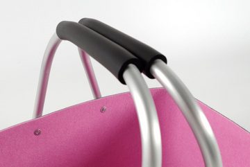 Kobolo Einkaufskorb Filzkorb aussen grau innen rosa mit klappbaren Aluhenkeln, 12,5 l