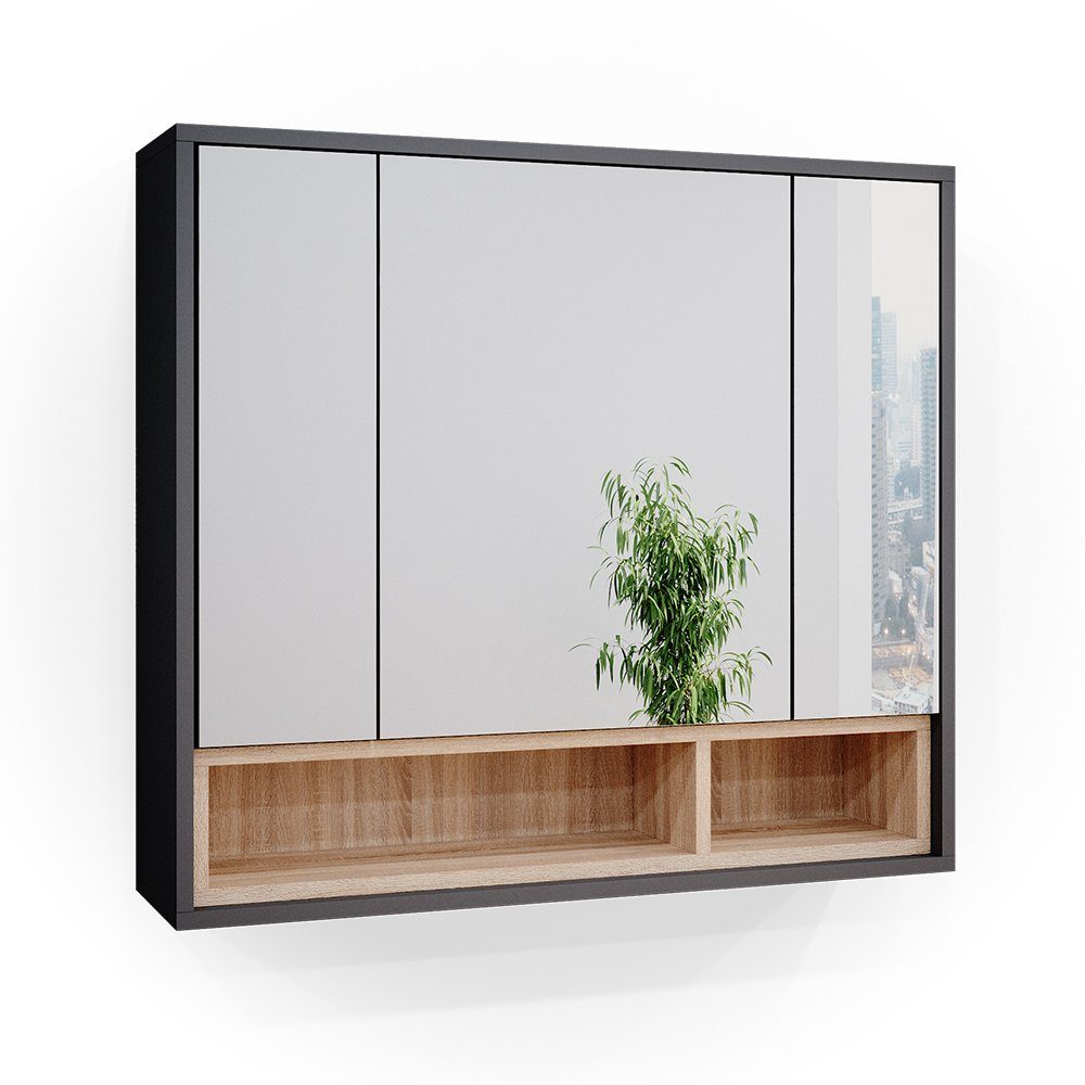 Vicco Badezimmerspiegelschrank Beatrice, Anthrazit/Sonoma, 80 x 72 cm (1-St)