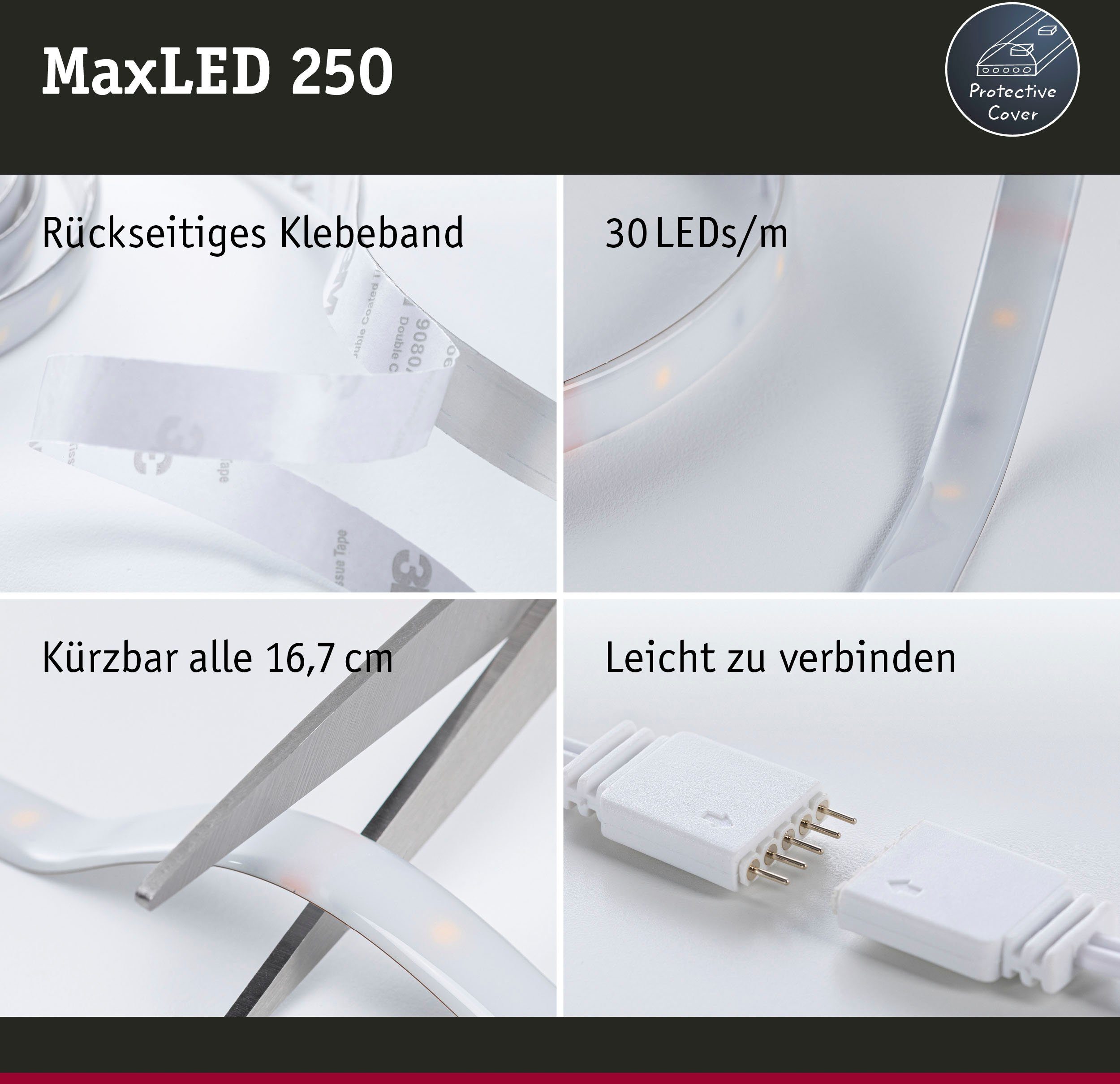 Smart 810lm, Basisset MaxLED 810 250 Paulmann beschichtet Tunable IP44 3m, White, 1-flammig, Home LED-Streifen Zigbee 12W