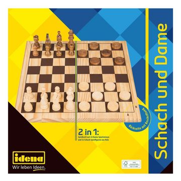 Idena Spiel, Brettspiel 2in1 Spielbrett Schach & Dame, Spieleklassiker aus Holz
