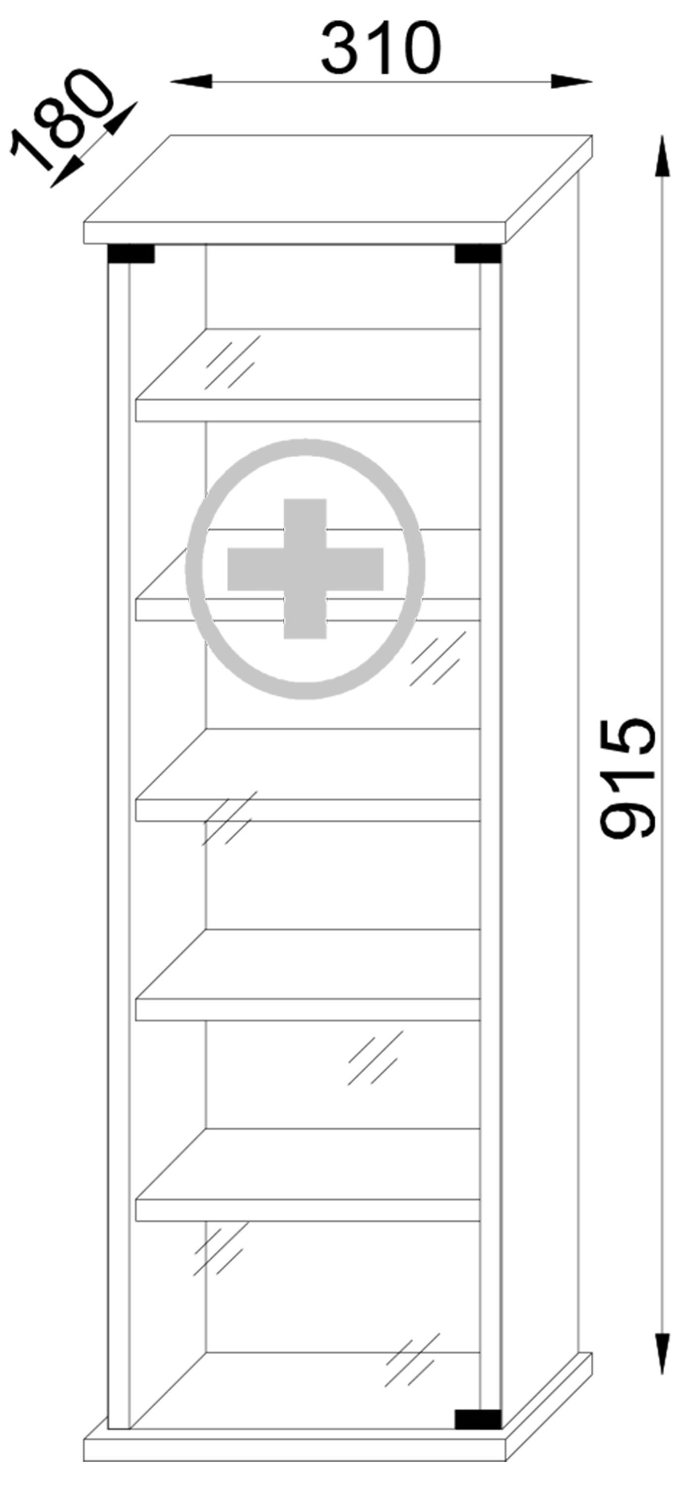 VCM Medizinschrank Omal B. 31 x T. 18 x H. 92 cm Abschließbarer Stauraum für Medikamente, für Wohnzimmer und Mediaraum – Bild 4 von 4