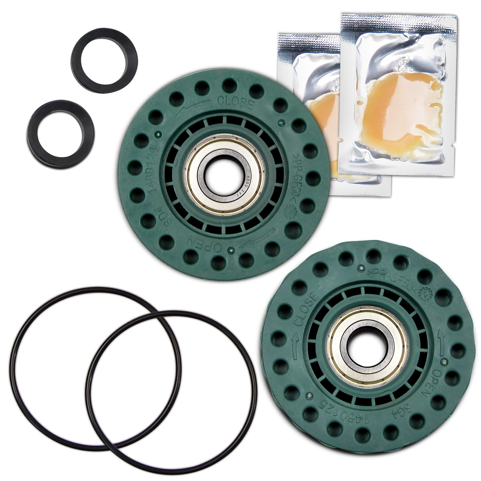 VIOKS Montagezubehör Lagerung Ersatz für Electrolux 407143096/3 AEG 407143097/1 (Set inkl. Kugellager, Dichtung, O-Ring, Fett), für Antriebsseite Waschmaschine Toplader