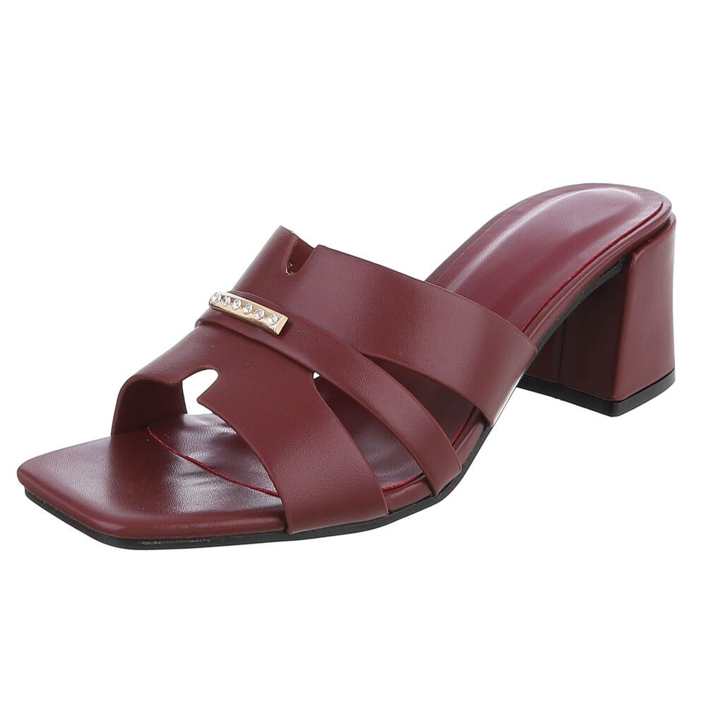 Damen Sandale mit Blockabsatz und Schmuckdetail Pantolette