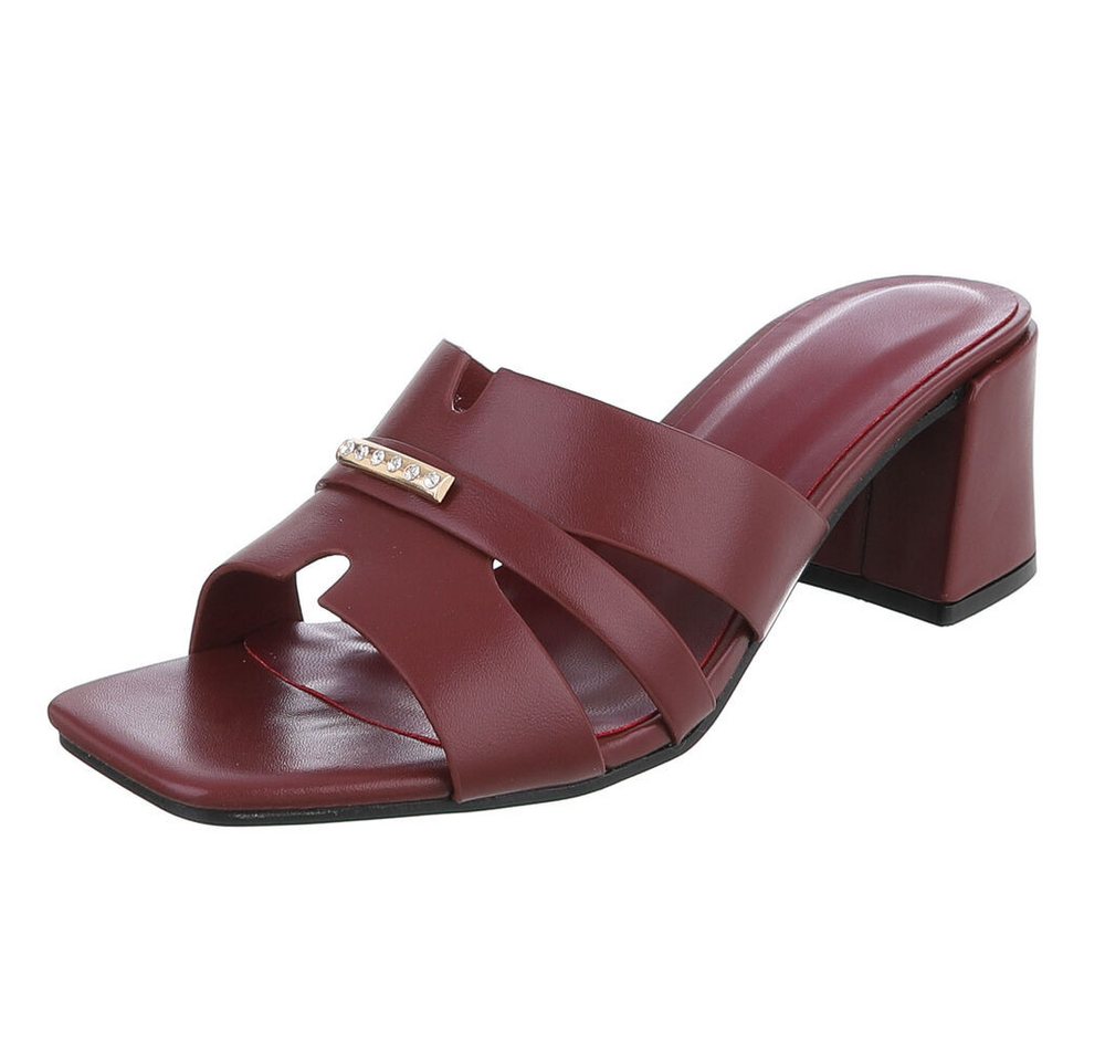 Ital-Design Damen Sandale mit Blockabsatz und Schmuckdetail Pantolette (91970782) Blockabsatz Sandalen & Sandaletten in Bordeaux