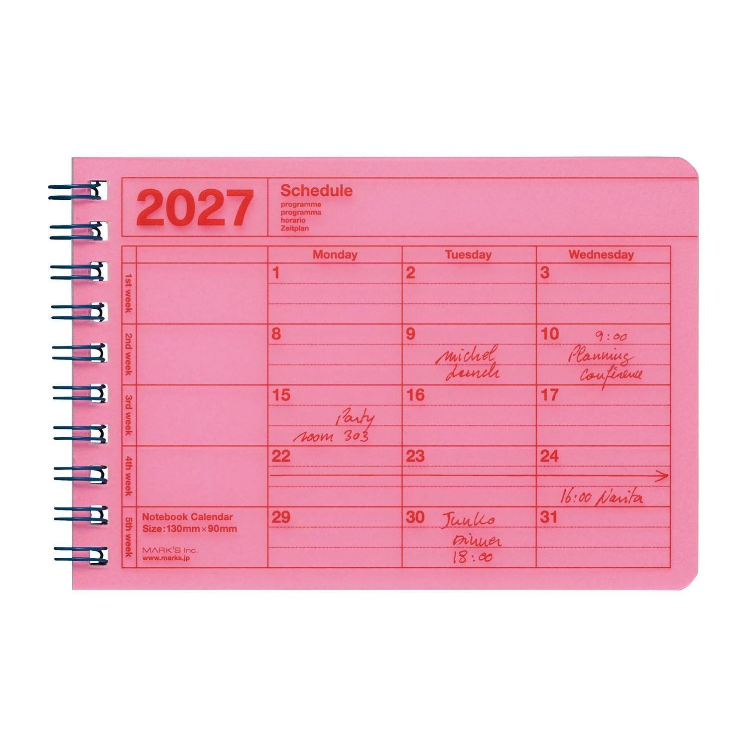 Wandkalender MARK'S 2027 Notebook Calendar XS // Neon Pink