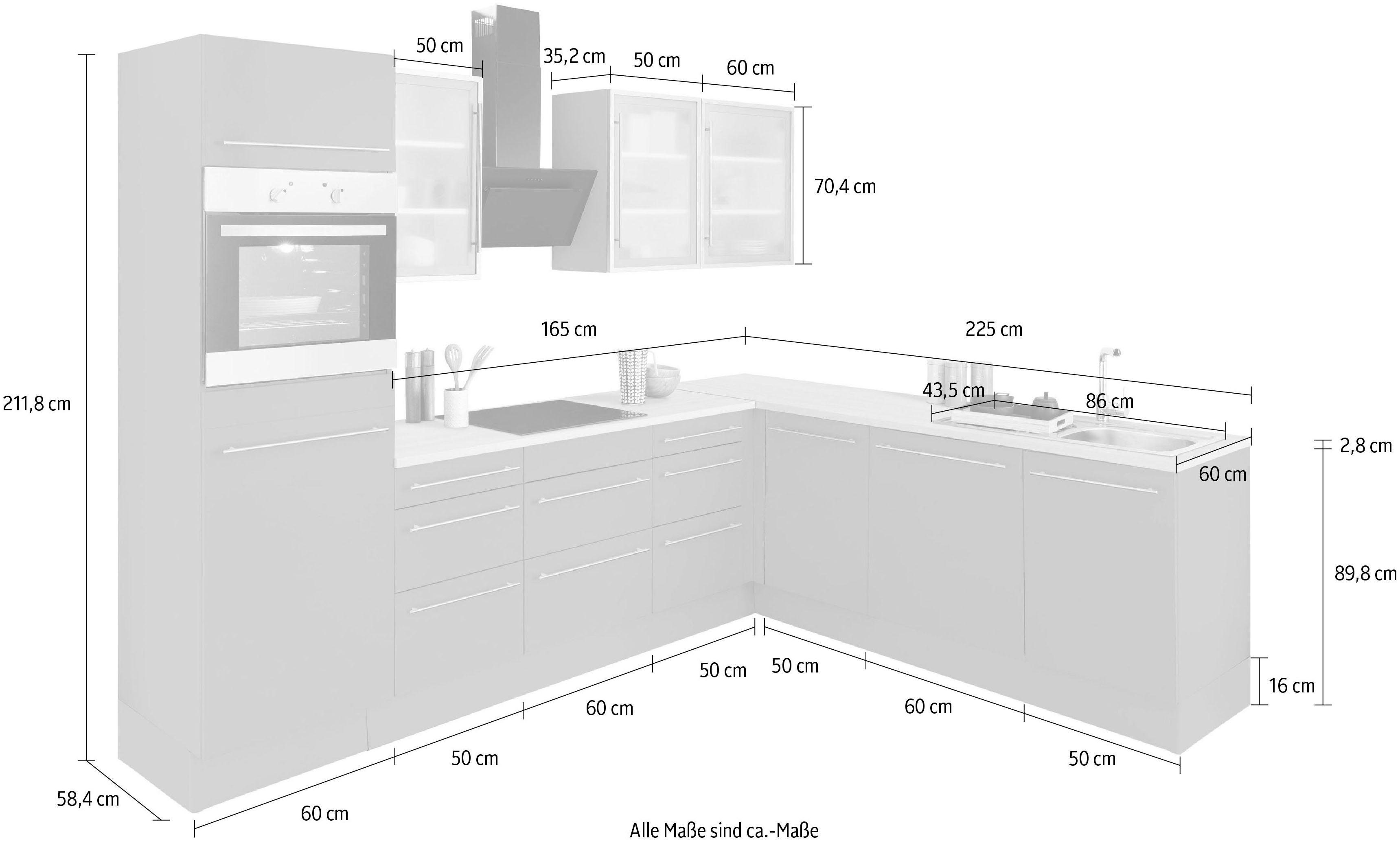OPTIFIT Winkelküche Bern, Stellbreite | wahlweise E-Geräten grau cm, 285x225 mit basaltgrau/basaltgrau-akazie | basaltgrau