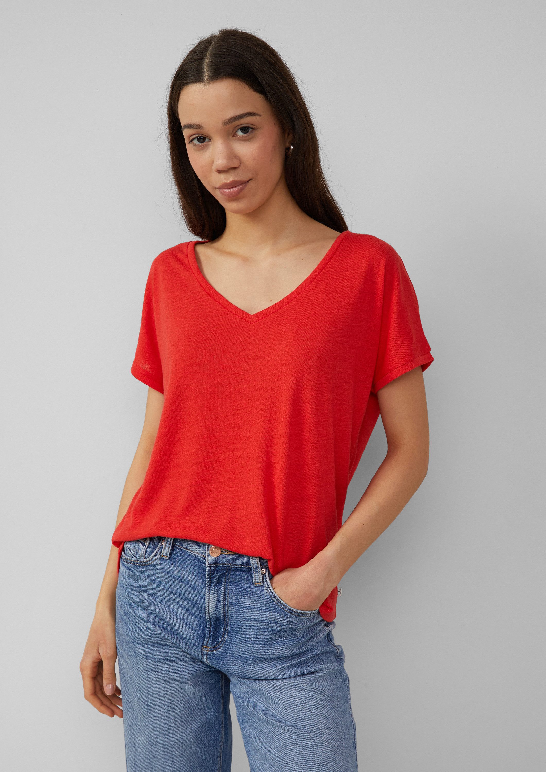 QS Kurzarmshirt T-Shirt Locker geschnittenes T-Shirt aus Leinenmix günstig online kaufen