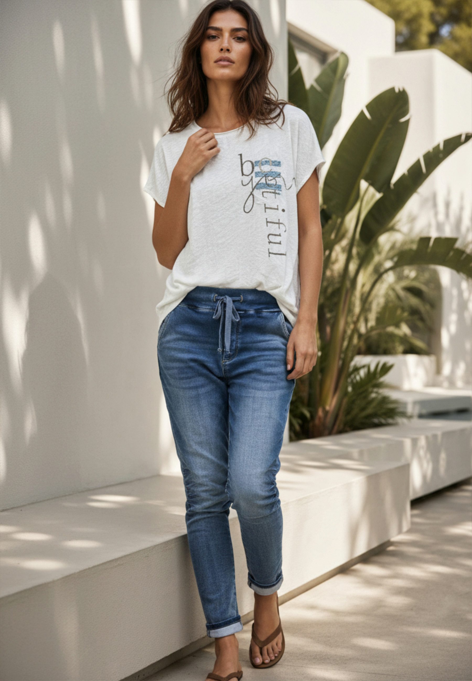 Andijamo-Fashion Shirtbluse SOFT MOOD Locker geschnittenes Blusenshirt im Materialmix