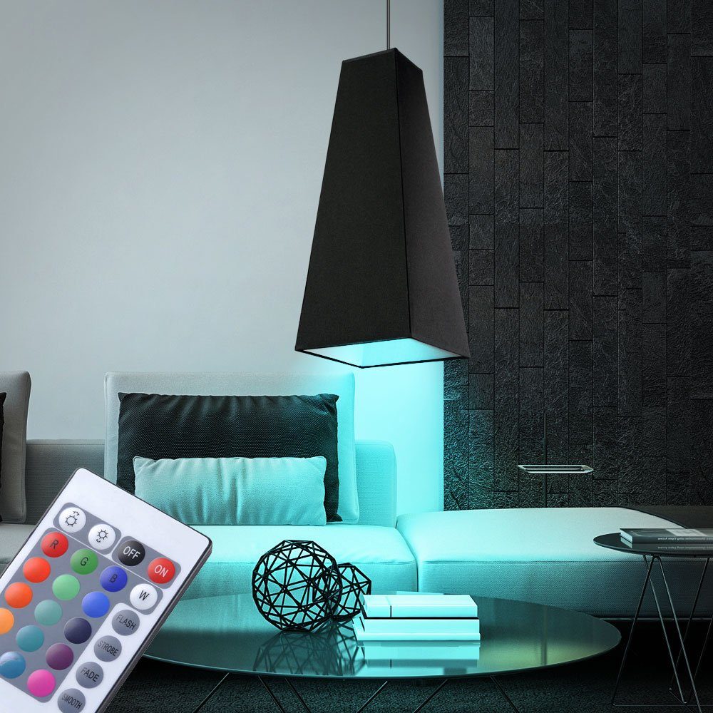 etc-shop LED Pendelleuchte, Leuchtmittel inklusive, Warmweiß, Farbwechsel, Pendel Leuchte Stoff schwarz Hänge Beleuchtung Farbwechsler
